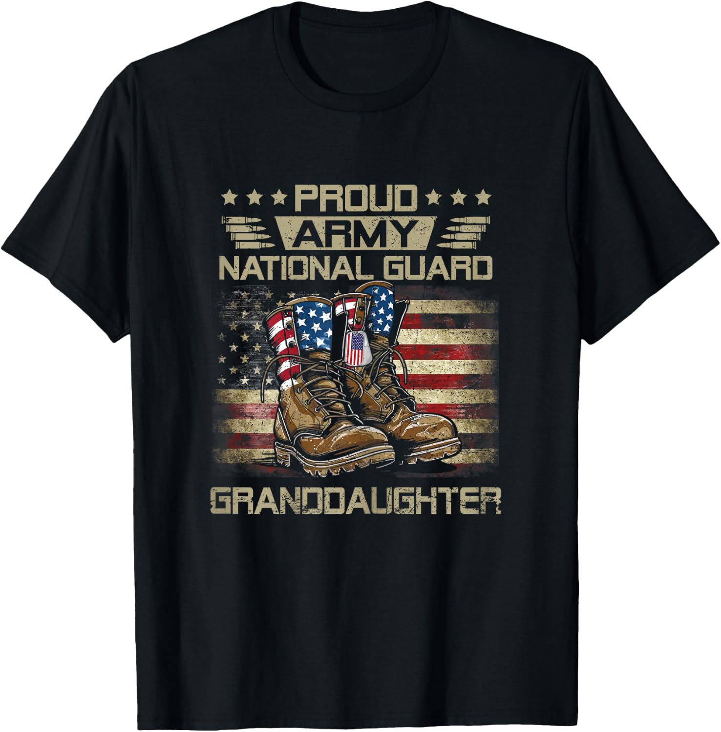 Proud National Guard Granddaughter Flag US Family Matching T-Shirt - T-Shirt | Black
