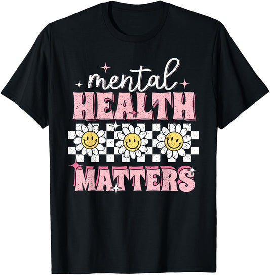 Groovy Mental Health Matters Human Brain Illness Awareness T-Shirt - T-Shirt | Black