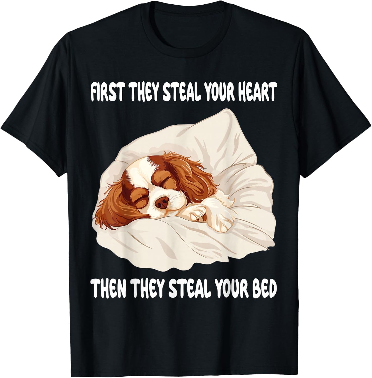 Cavalier King Charles Spaniel Sleeping Pajamas Nightgown T-Shirt - T-Shirt | Black