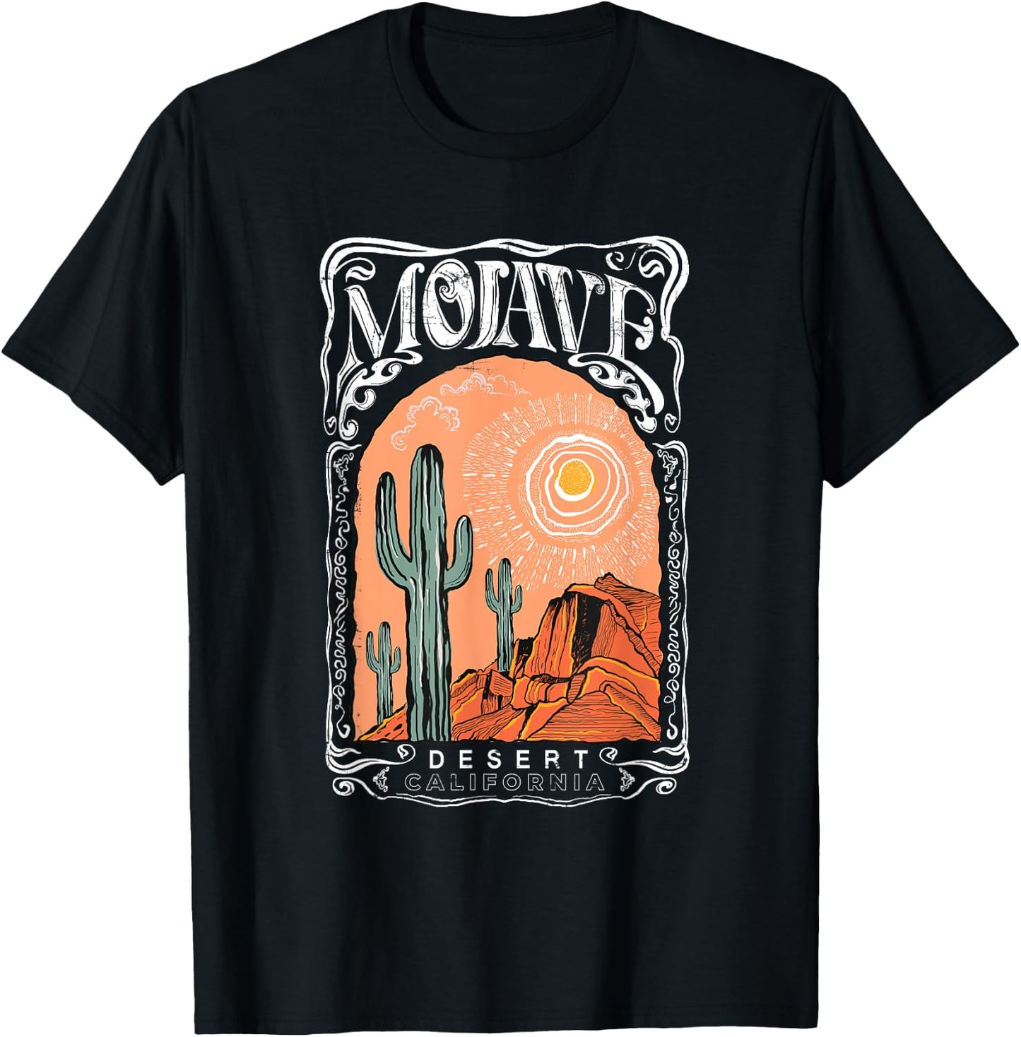 Vintage Mojave Desert Summer Cactus And California Sun T-Shirt - T-Shirt | Black