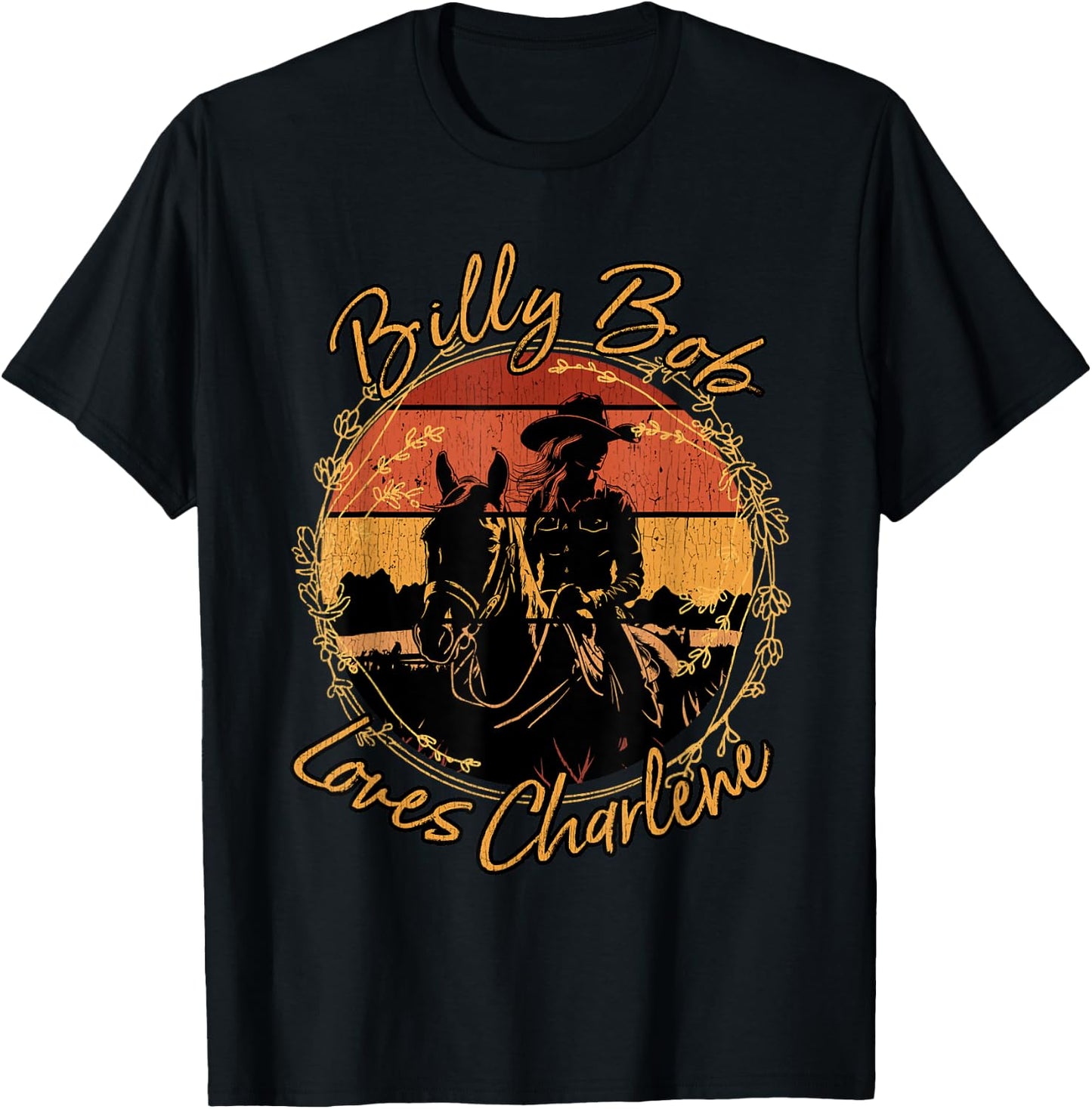 Billy Bob Loves Charlene Riding Horses Cowgirl T-Shirt - T-Shirt | Black