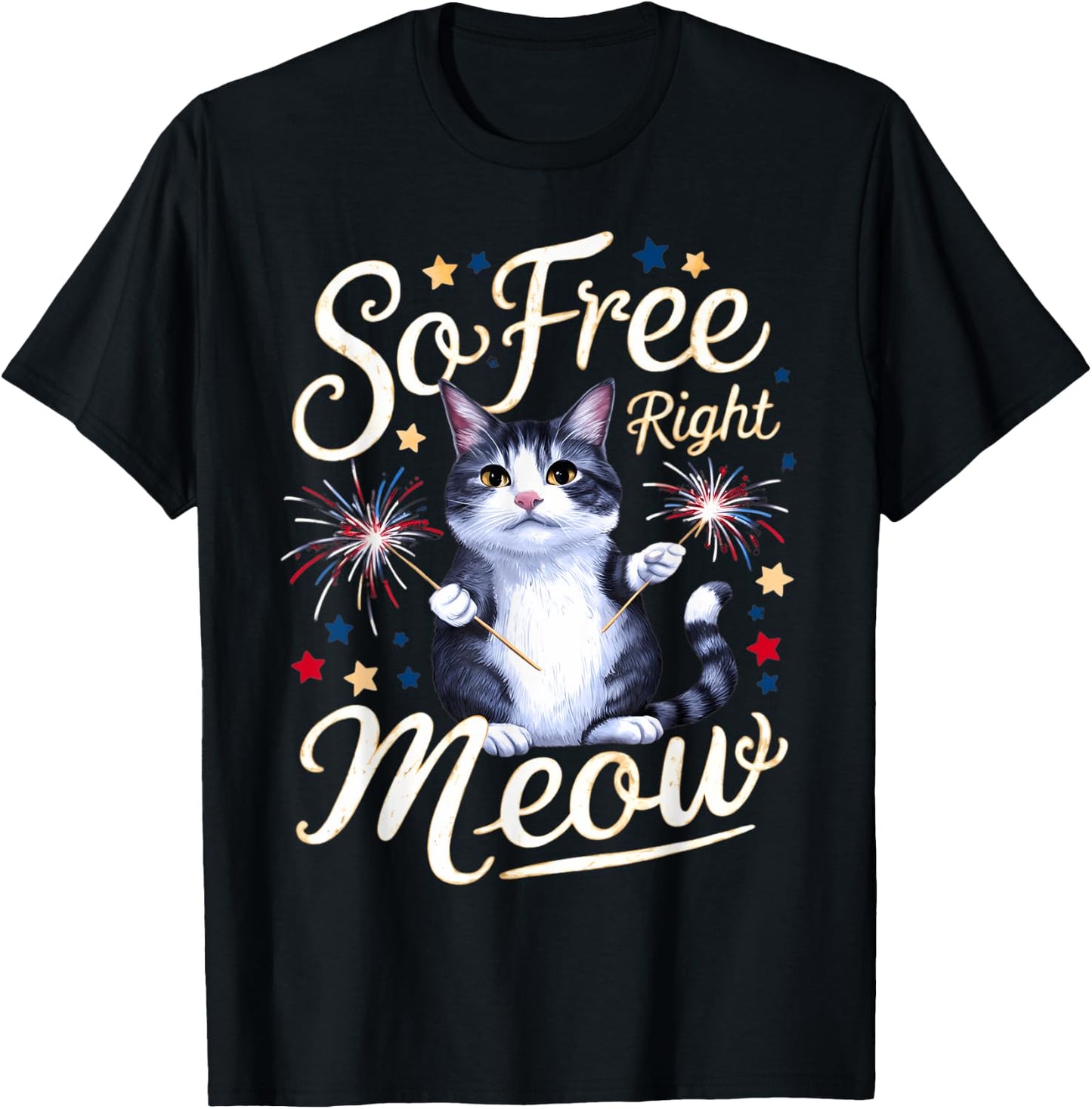 I'm So Free Right Meow Shirts Women Funny 4th of July Cats T-Shirt - T-Shirt | Black