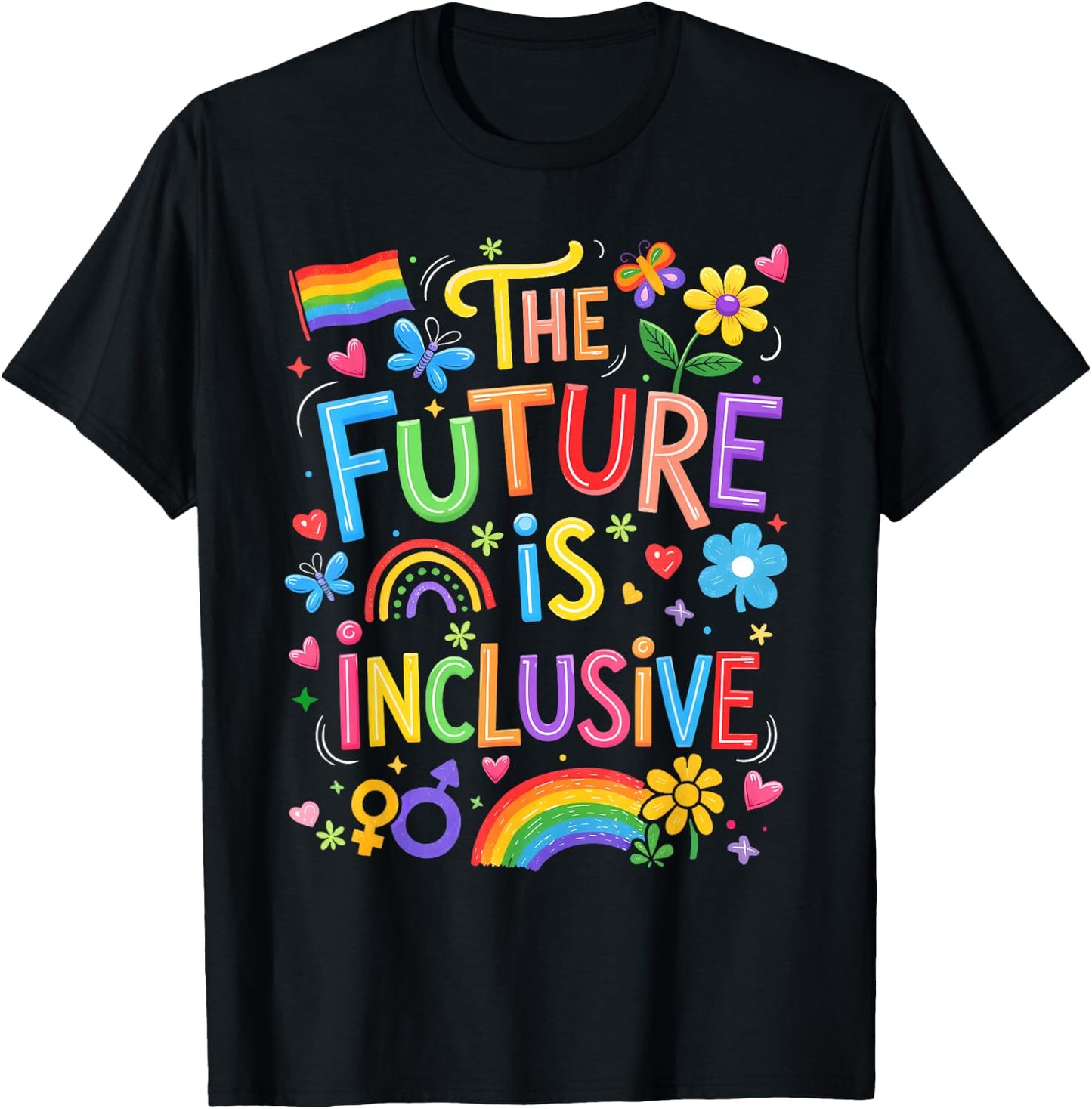 Future is Inclusive Rainbow Pride LGBT Boho Flower Men Women T-Shirt - T-Shirt | Black