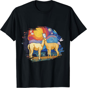 Llama Starry Night Artwork Cotopaxi National Park Souvenir T-Shirt - T-Shirt | Black