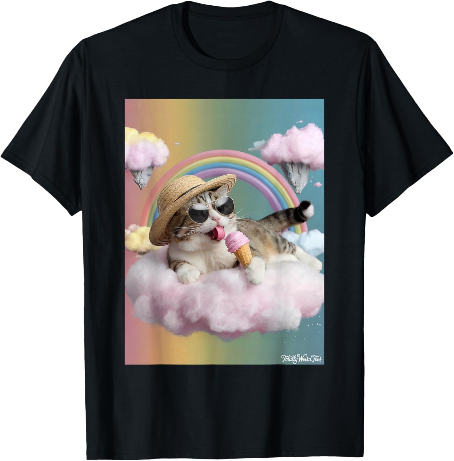 Rainbow Cat Dream Ice Cream Fantasy T-Shirt - T-Shirt | Black