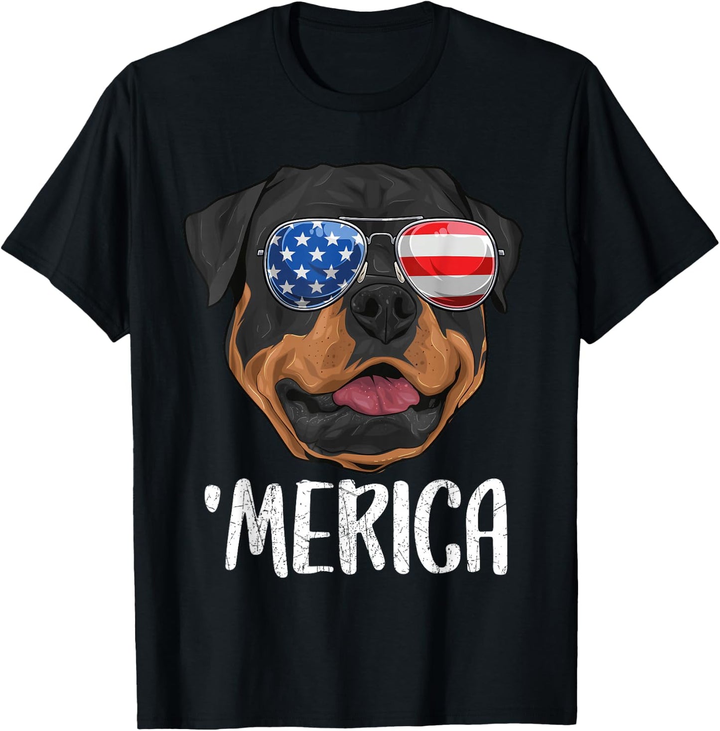 Merica Rottweiler Dog 4th of July American Flag T-Shirt - T-Shirt | Black