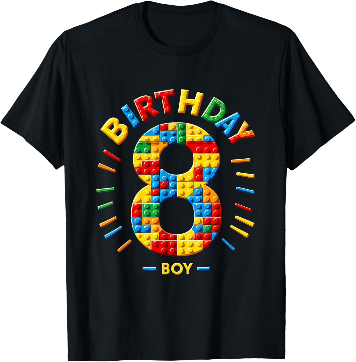 Master Builder 8th Birthday Boy 8 Eight Year Building Bricks T-Shirt - T-Shirt | Black