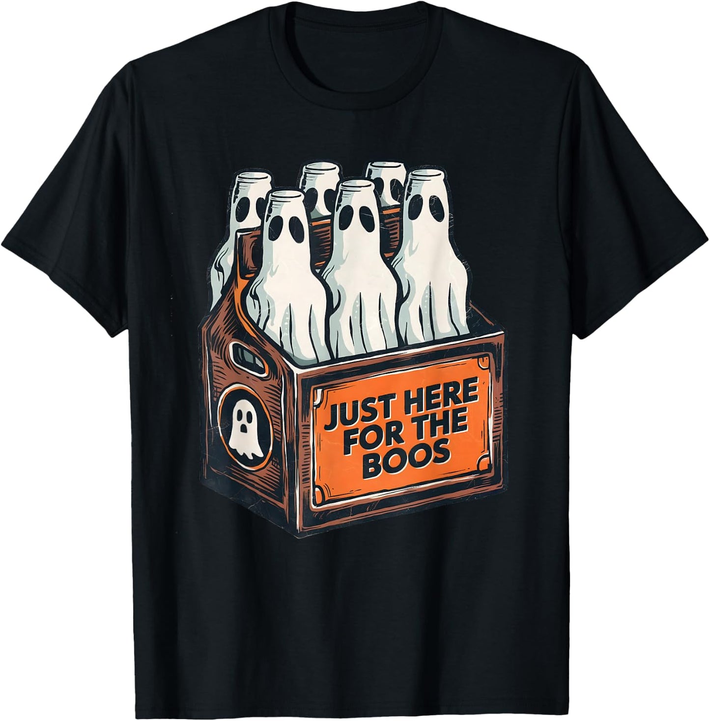Here for the Boos Halloween 6 Pack Booze Ghost Beer Bottles T-Shirt - T-Shirt | Black