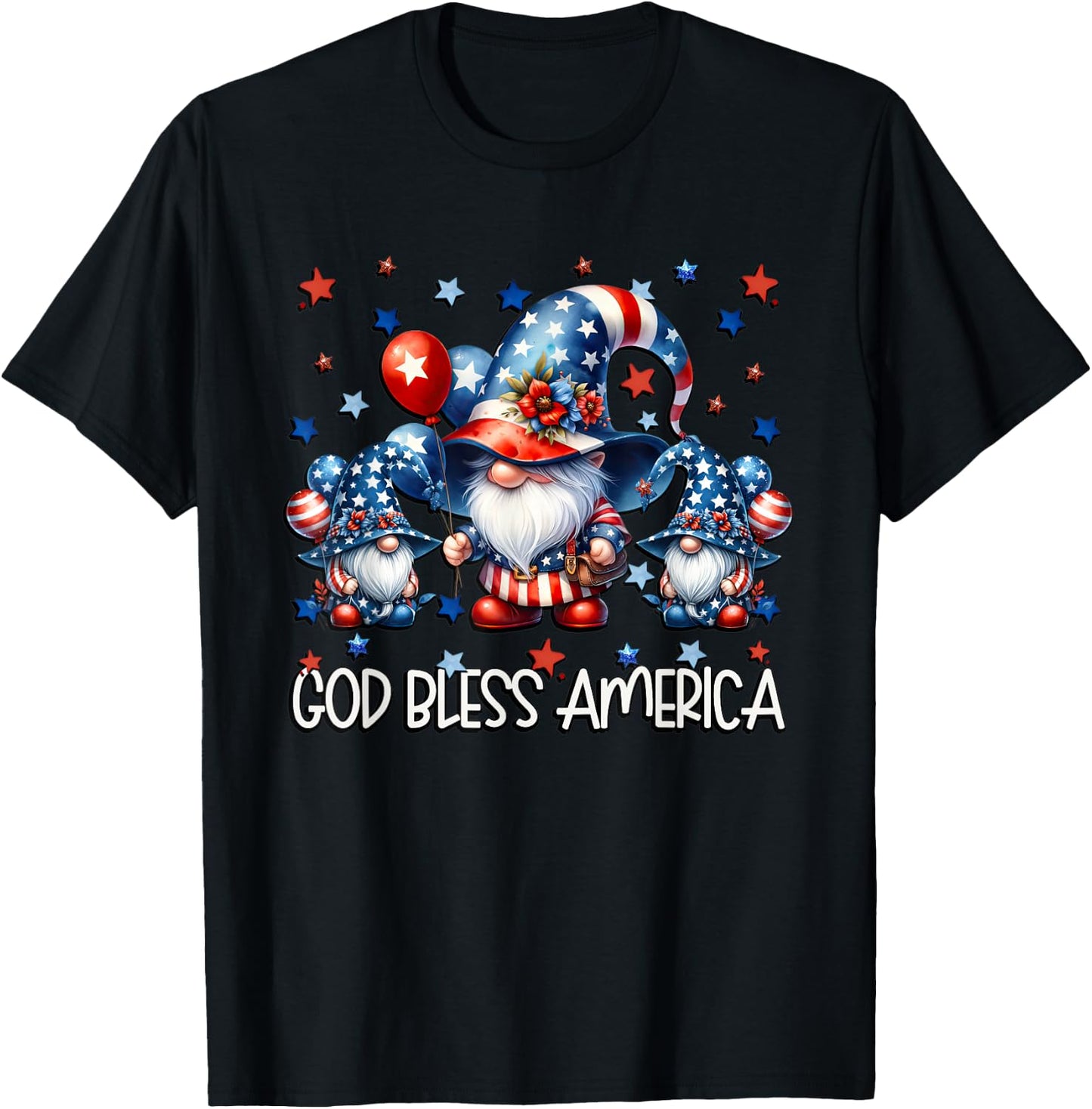 Memorial Day Gnomes Patriotic Christians God Bless America T-Shirt - T-Shirt | Black