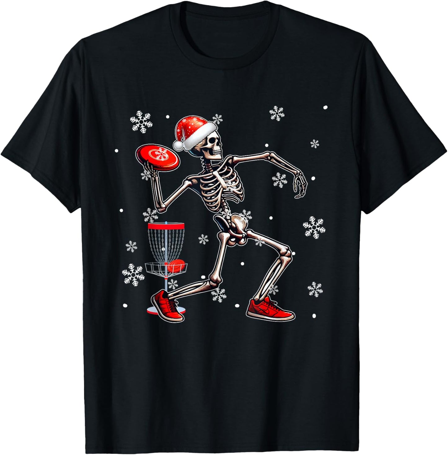 Santa Skeleton Playing Disc Golf Christmas Player Lover Kids T-Shirt - T-Shirt | Black