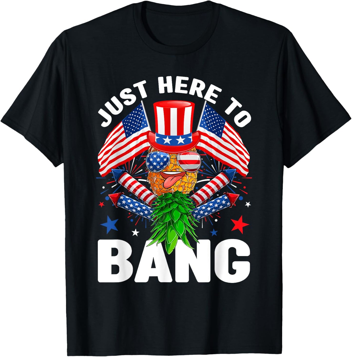 Just Here To Bang Pineapple Swingers USA Flag 4th Of July Men T-Shirt - T-Shirt | Black