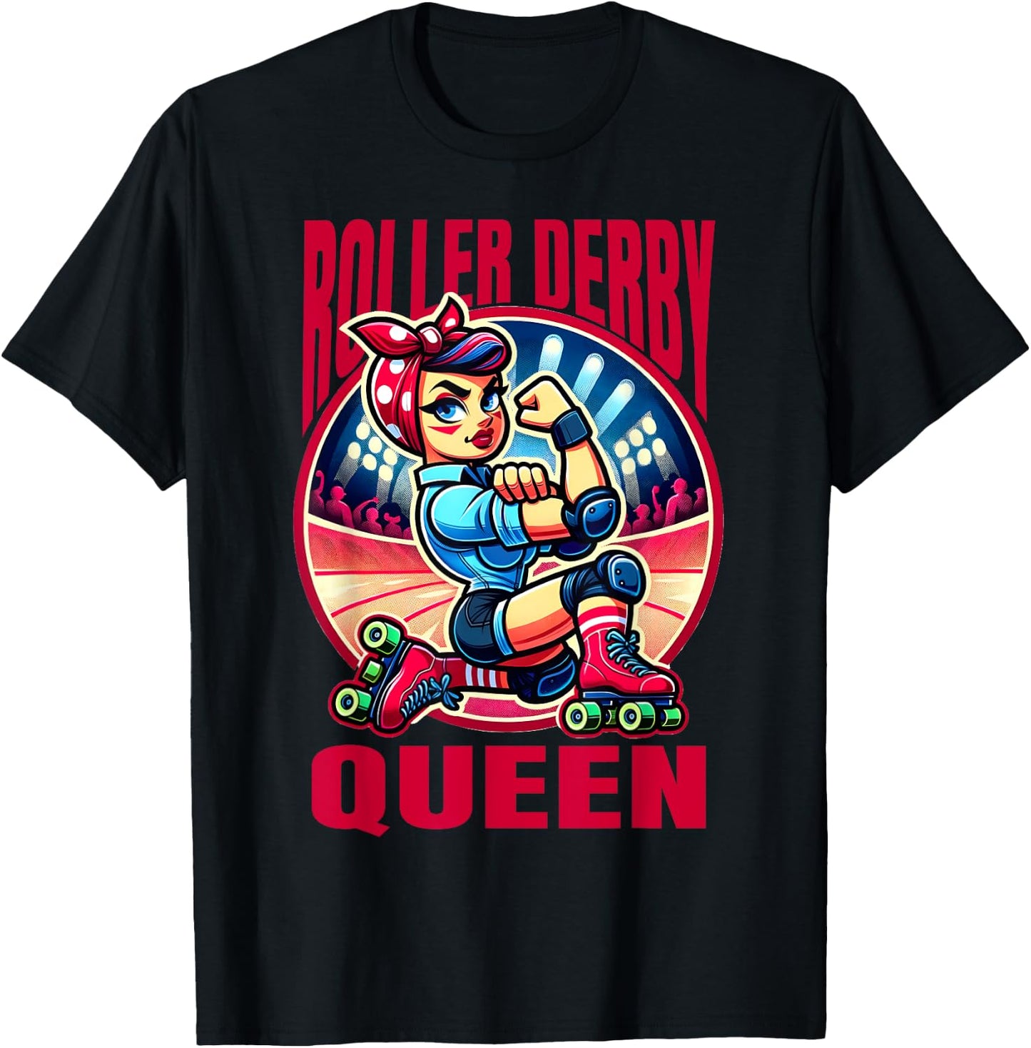 Roller Derby Queen Pinup Rosie the Riveter Roller Derby Girl T-Shirt - T-Shirt | Black