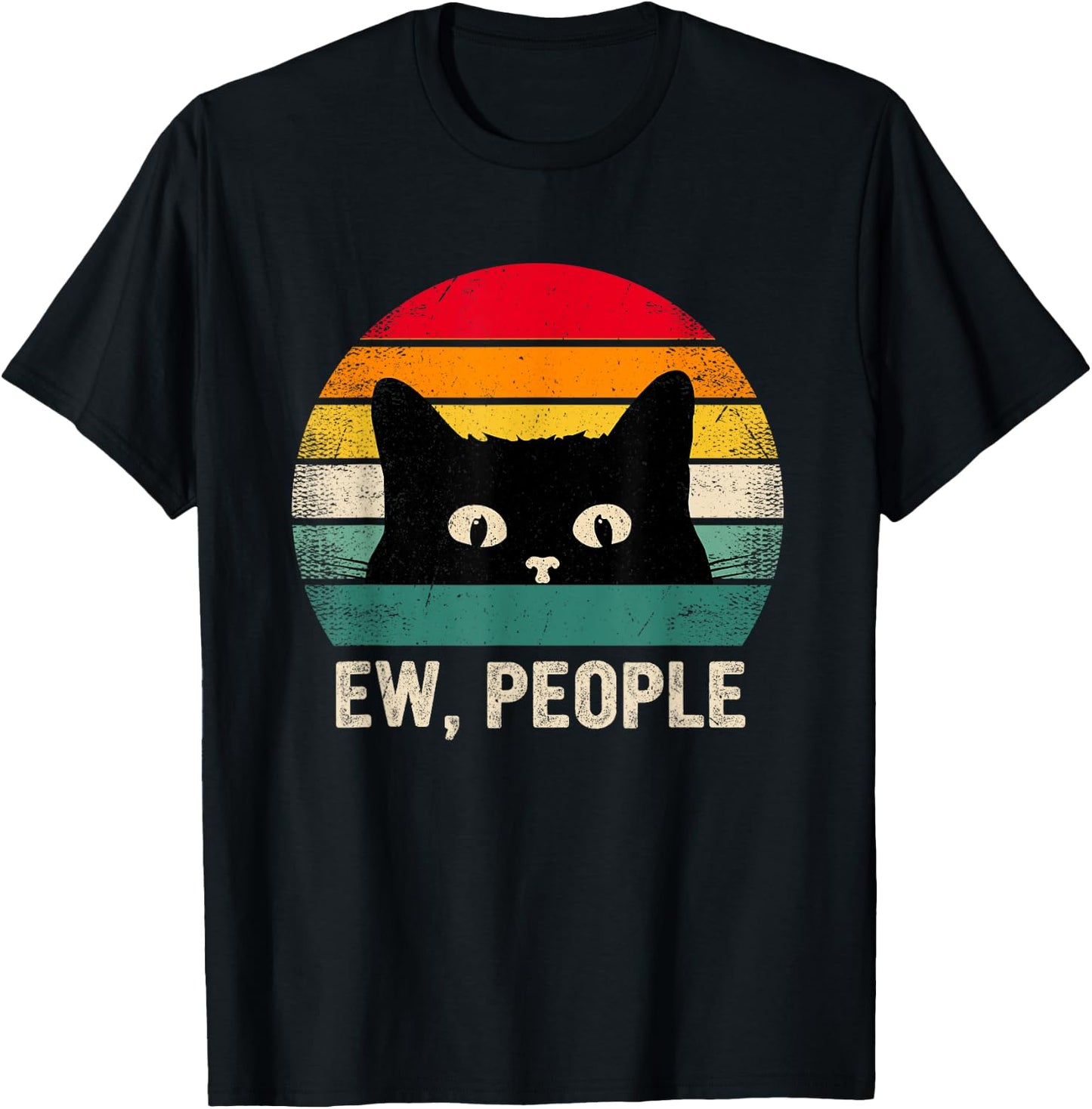 Ew People Retro Cat Social Introvert Funny Cat Women Kids T-Shirt - T-Shirt | Black