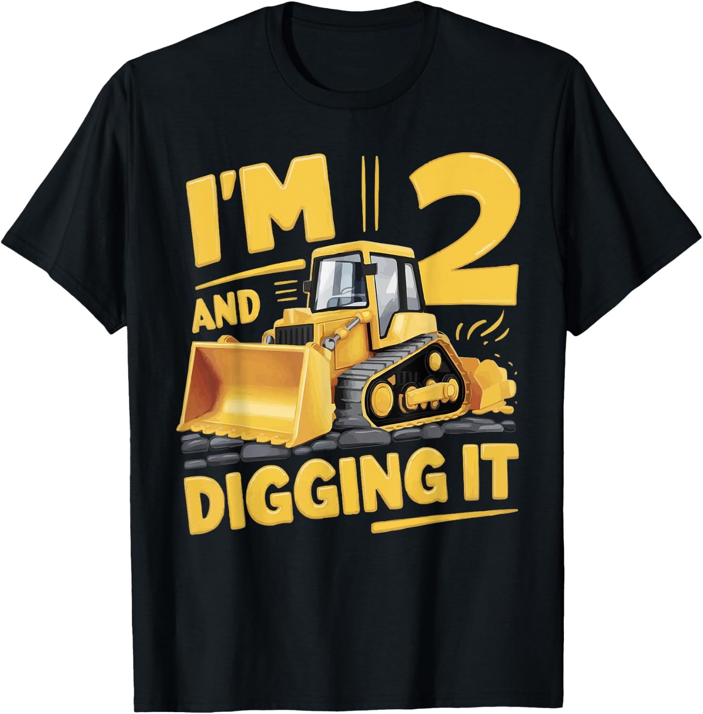 Construction Truck 2th Birthday 2 Years Old Digger Builder T-Shirt - T-Shirt | Black