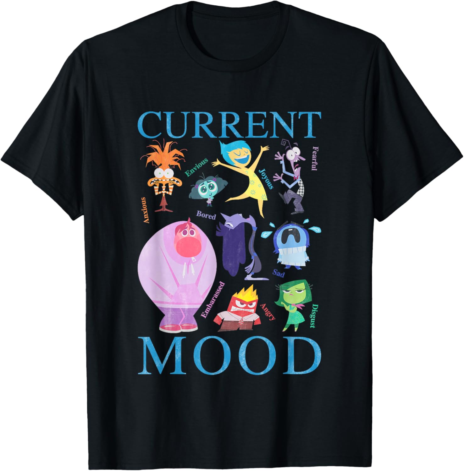 Disney Pixar Inside Out 2 Current Mood Many Emotions Vintage T-Shirt - T-Shirt | Black