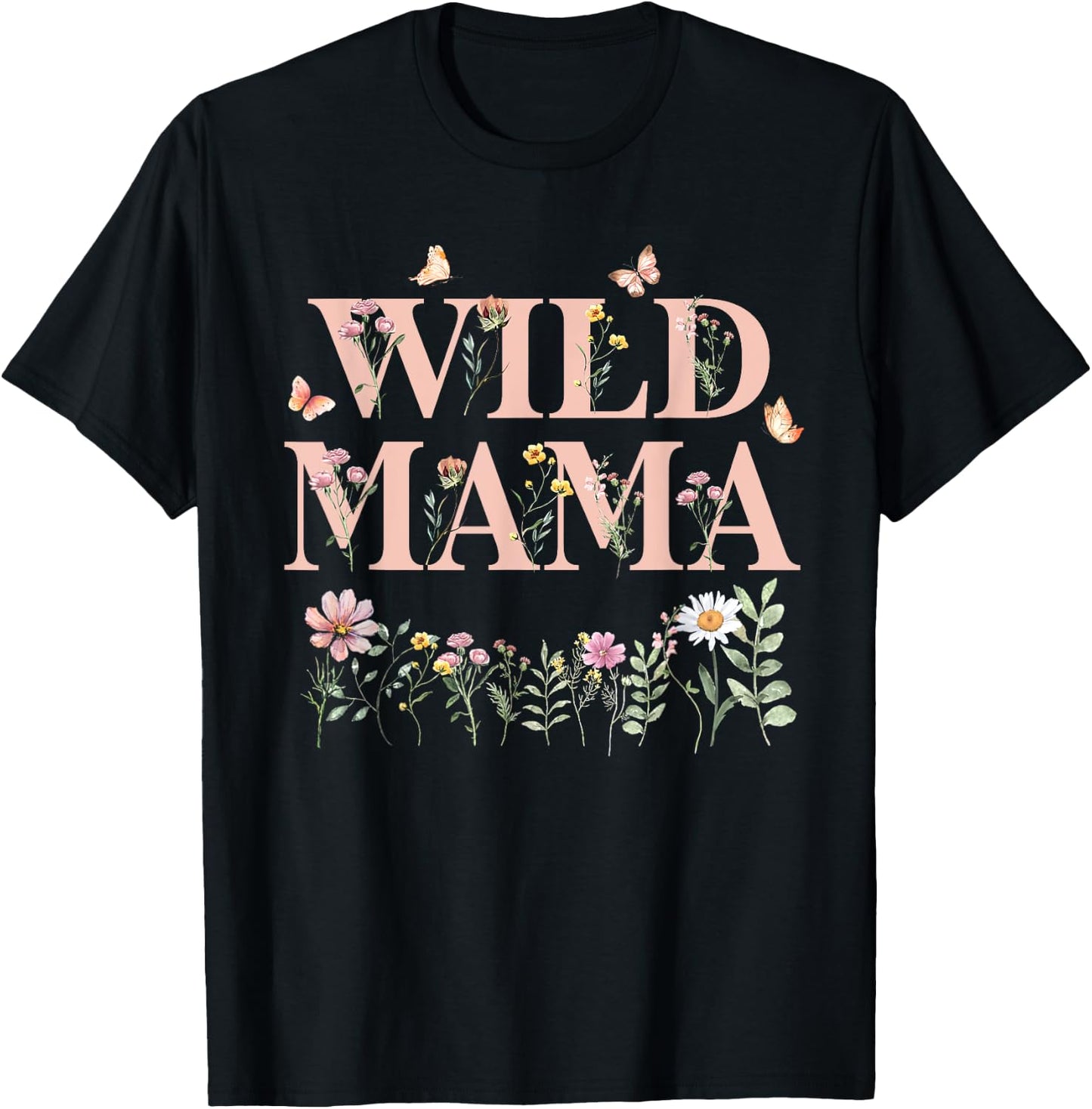 Wild Mama Wildflower Watercolor Floral 1st Birthday Mom T-Shirt - T-Shirt | Black