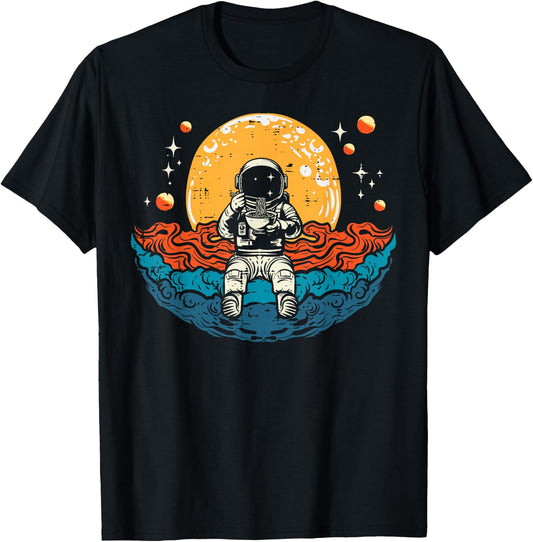 Astronaut Ramen Wave Space Japanese Noodle Men Women Kids T-Shirt - T-Shirt | Black
