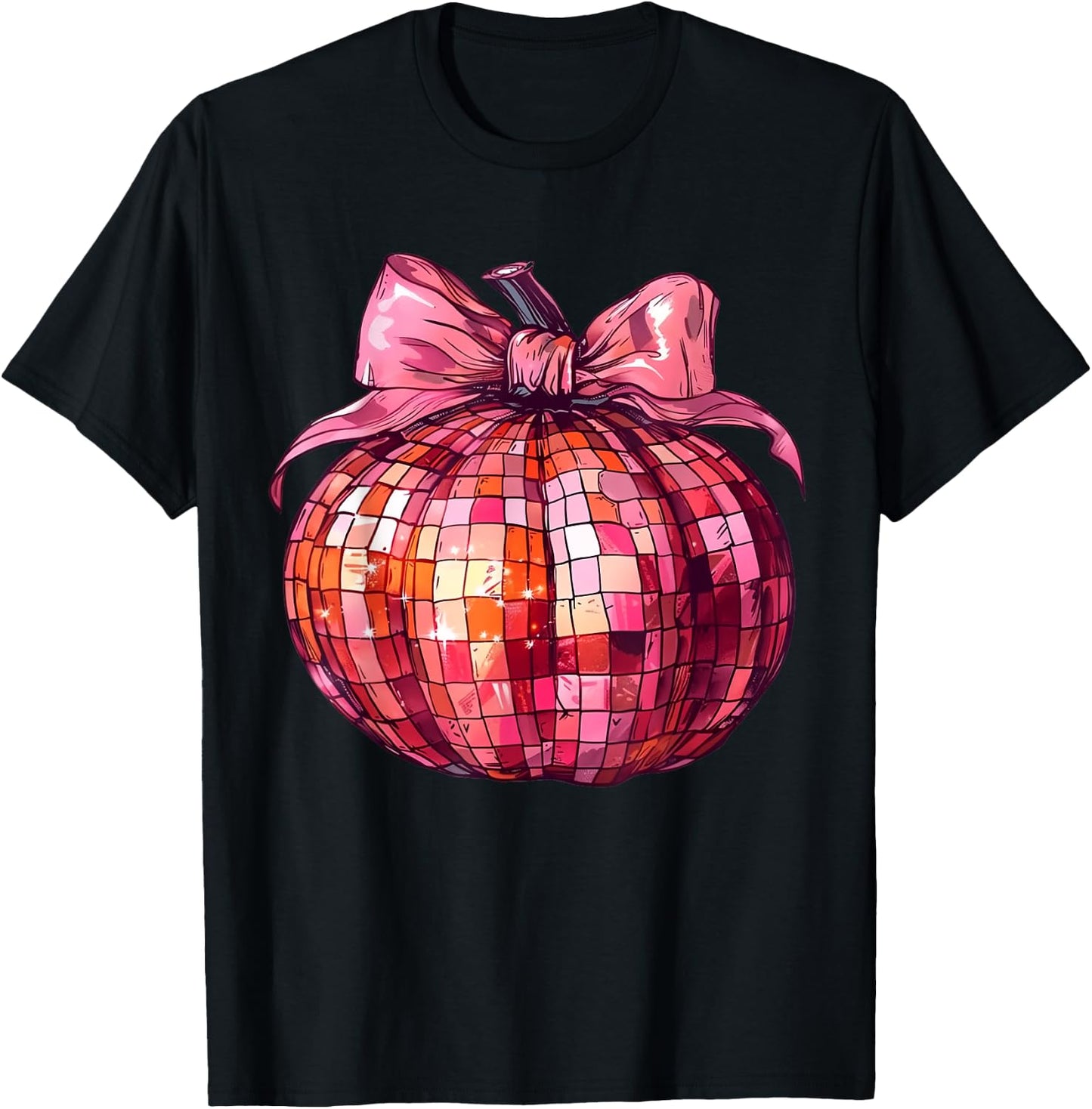 Retro Disco Ball Coquette Pink Pumpkin T-Shirt - T-Shirt | Black