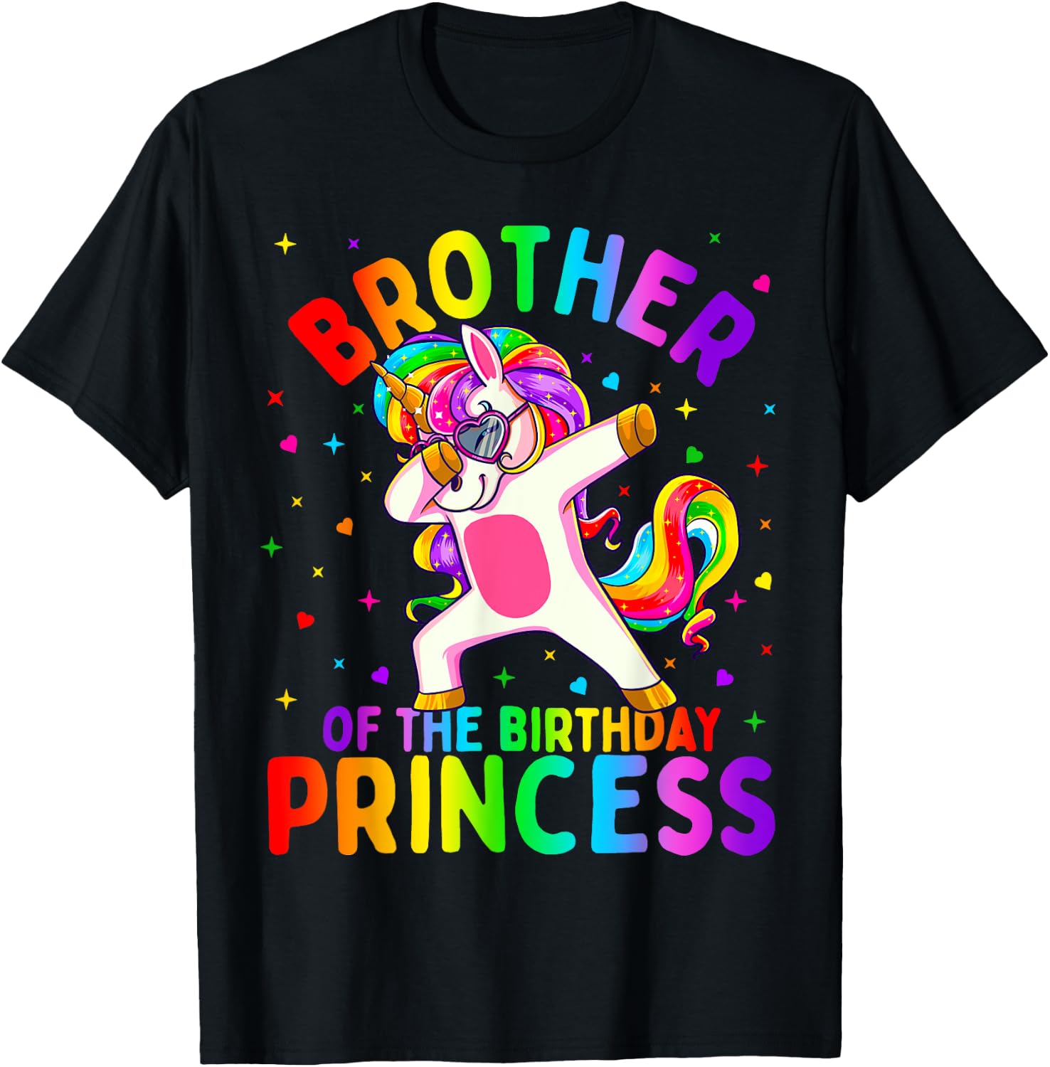 Brother of the Birthday Princess Girl Dabbing Unicorn T-Shirt - T-Shirt | Black