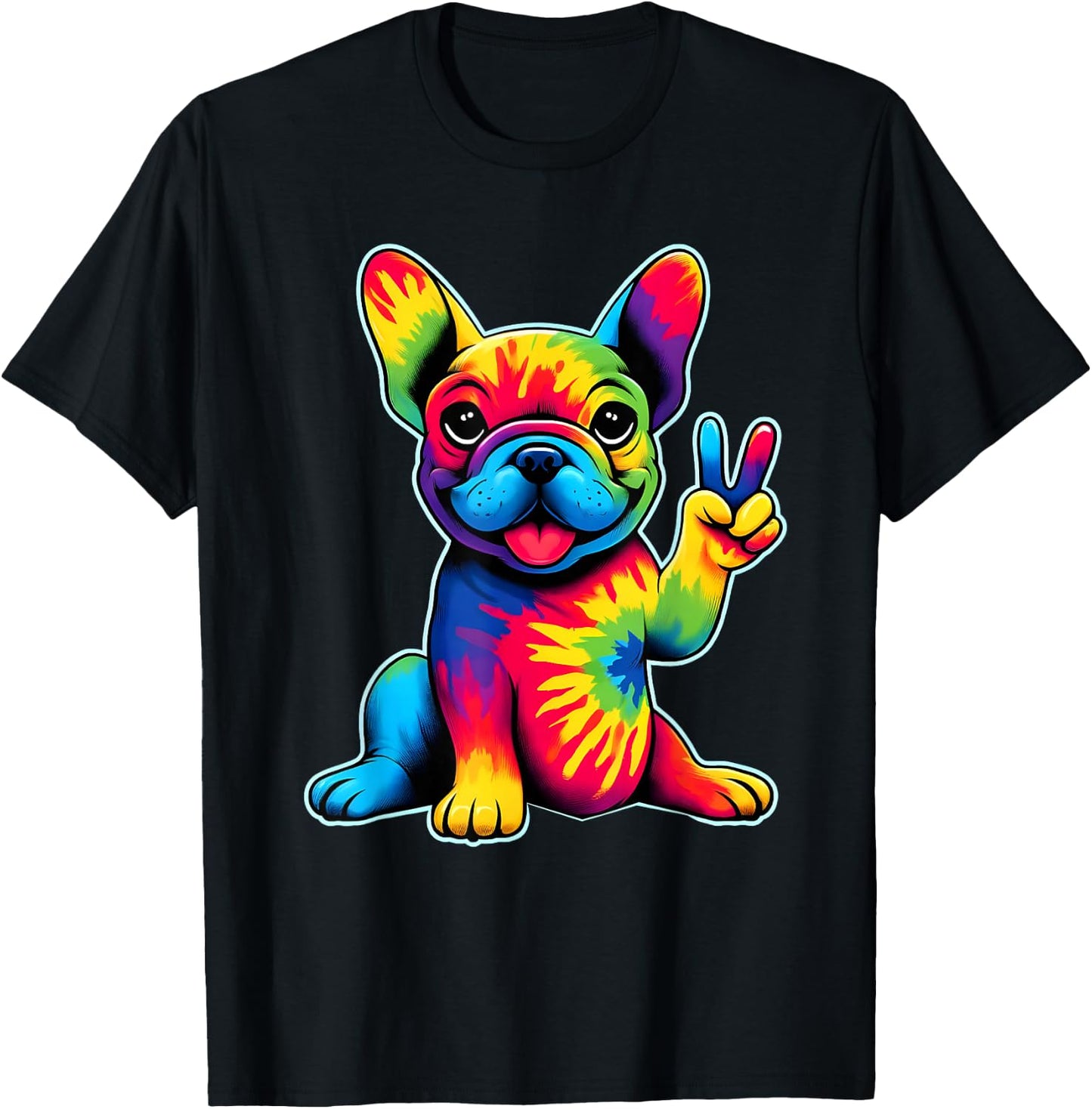 French Bulldog Tie Dye Frenchie Dog Lovers Peace Sign Hippie T-Shirt - T-Shirt | Black