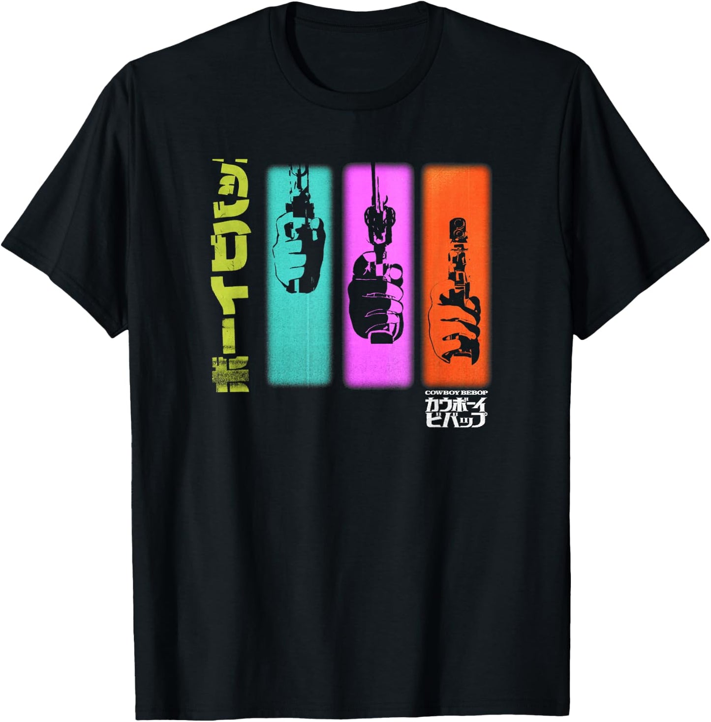 Cowboy Bebop Hand Gun Colorful Panels T-Shirt - T-Shirt | Black