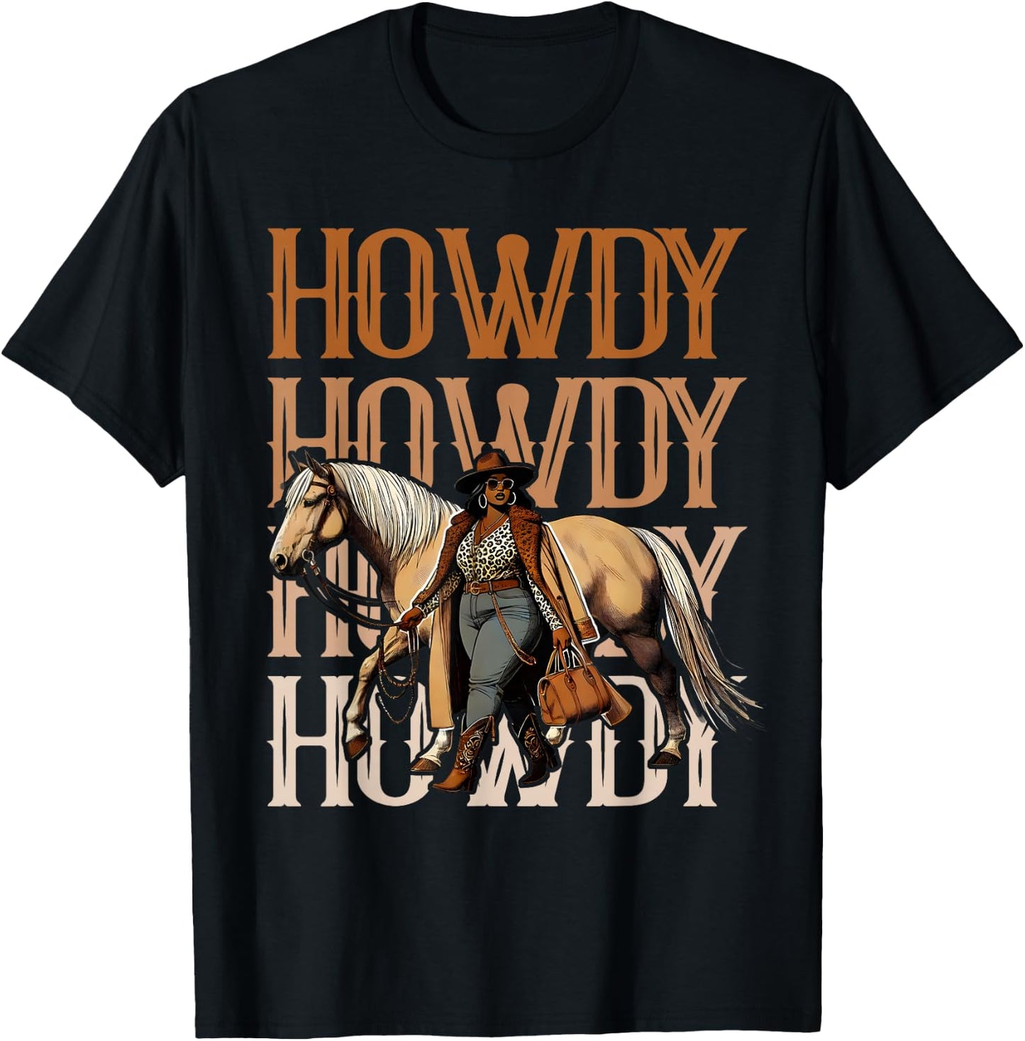 Howdy Black Cowgirl Country Western Rodeo Melanin Texas T-Shirt - T-Shirt | Black