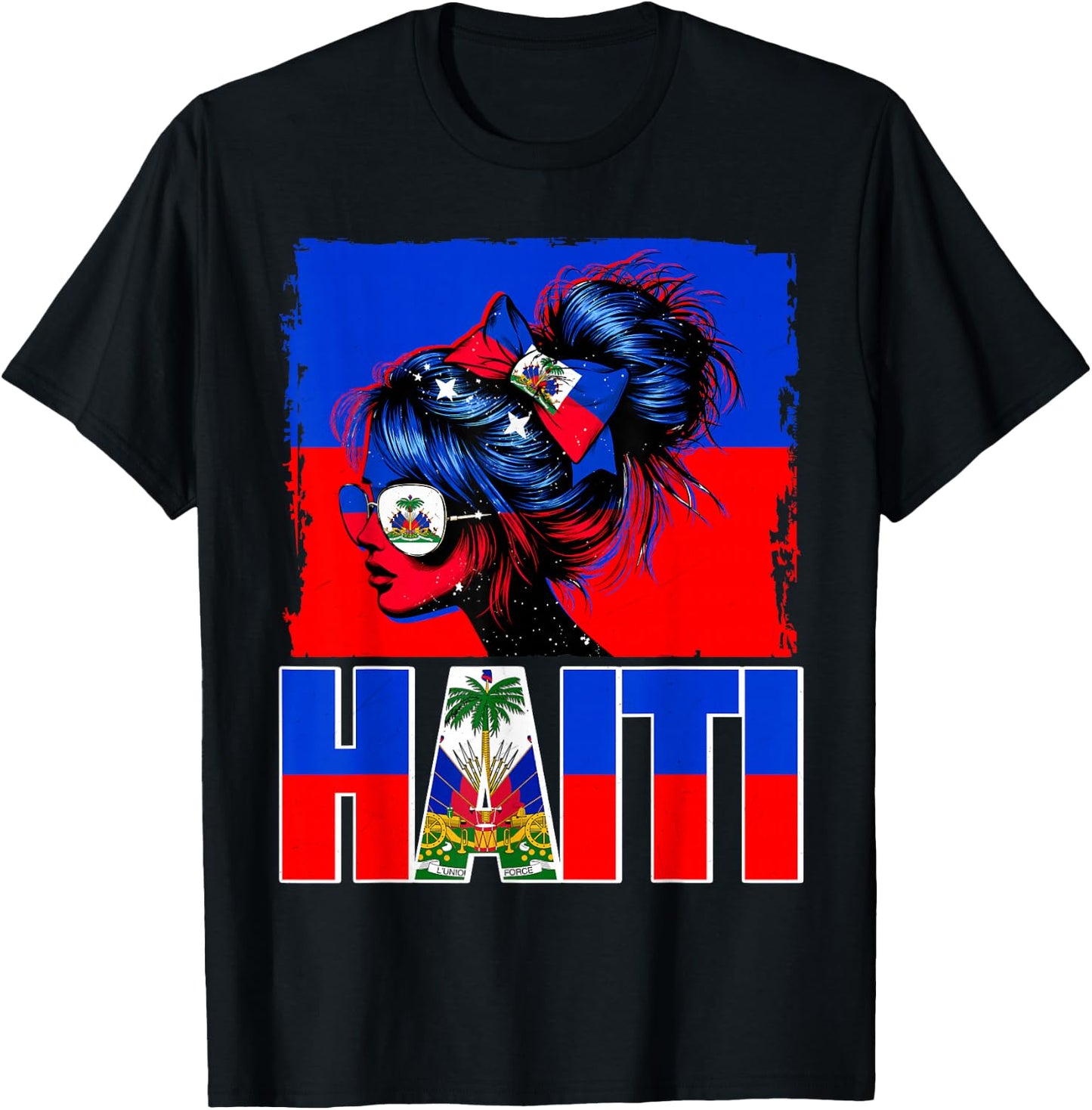Haitian Girl Haiti Flag Proud Haitienne Afro Women Haiti T-Shirt - T-Shirt | Black