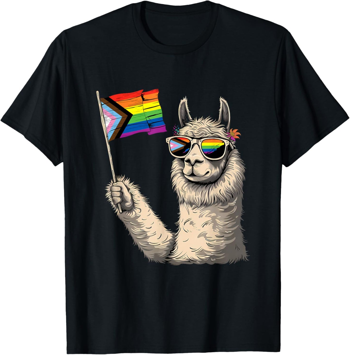 Progress Pride Flag LGBTQ+ Llama Progressive Pride Flag T-Shirt - T-Shirt | Black