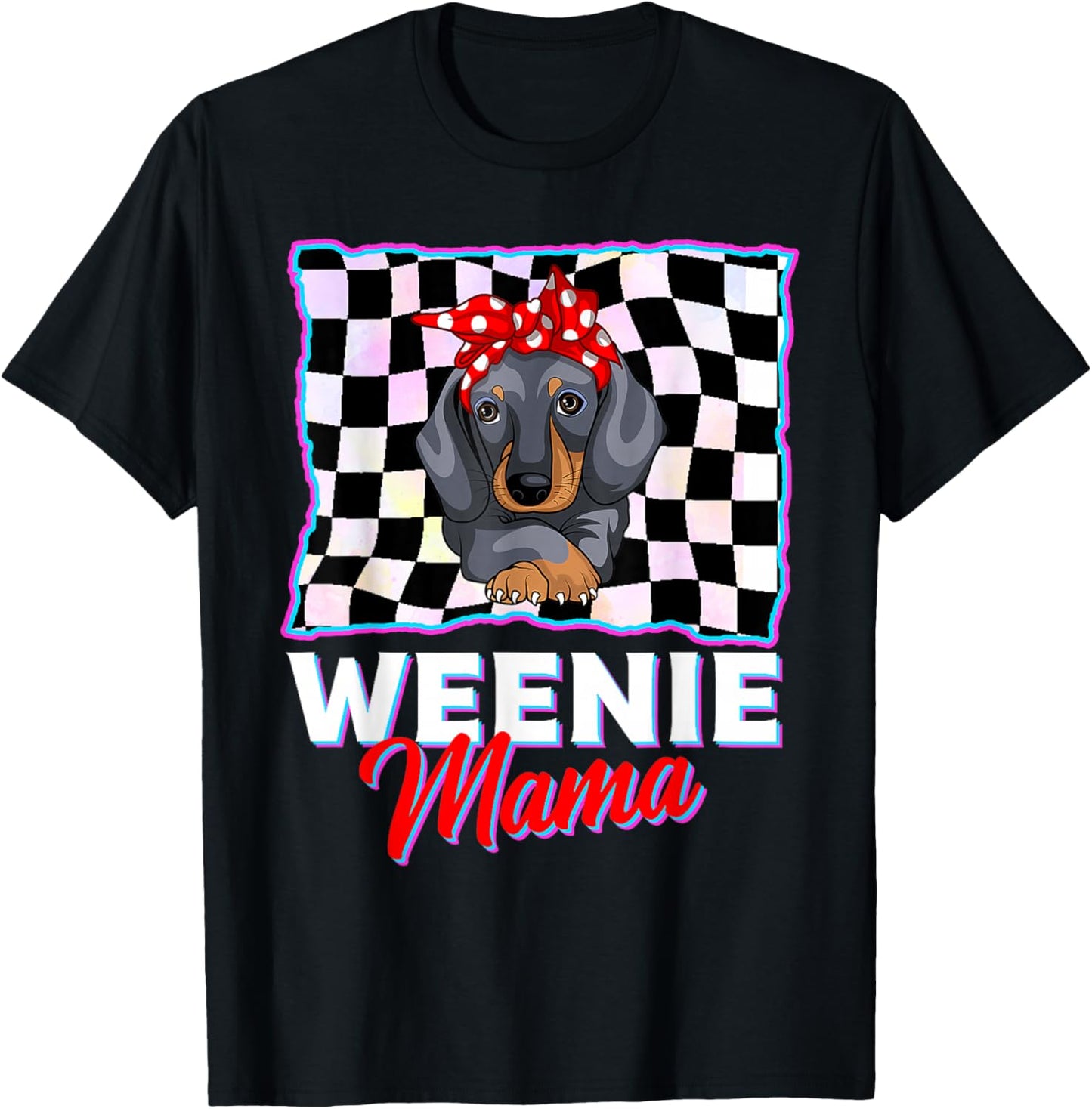 Weenie Mama Funny Dachshund Lover Weiner Dog Gift Checkered T-Shirt - T-Shirt | Black