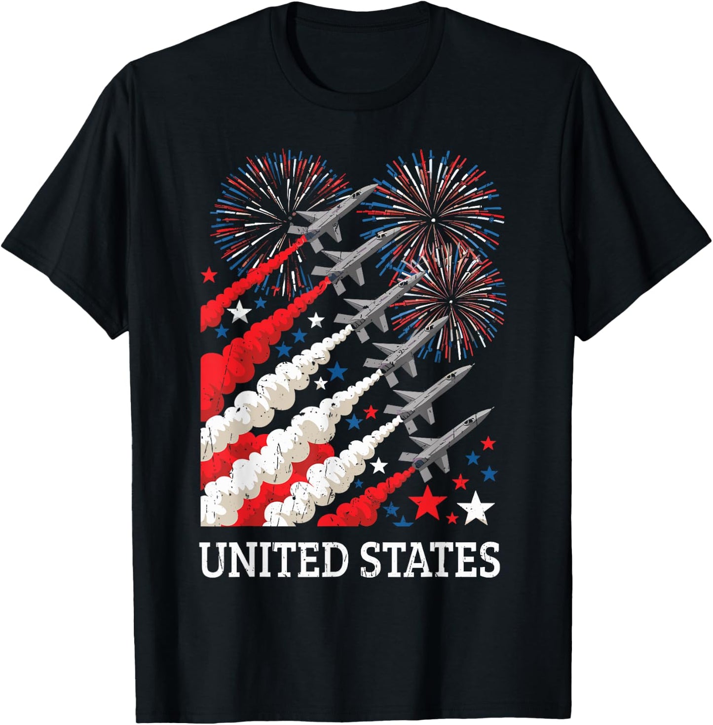 Fighter Jet Airplane American Flag 4th of July Patriotic T-Shirt - T-Shirt | Black