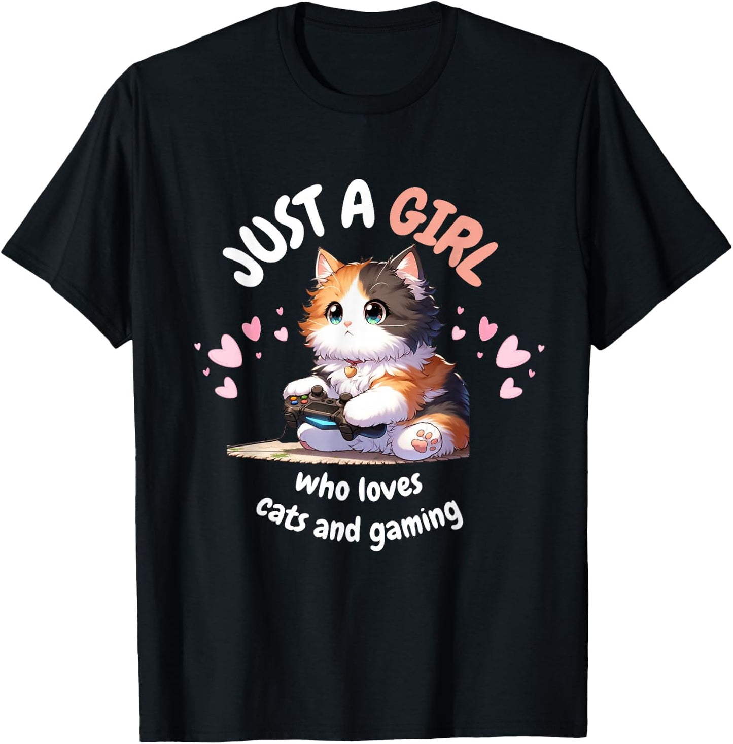 Just A GIRL Who Loves Cats Gaming cute Kawaii Anime Otaku T-Shirt - T-Shirt | Black