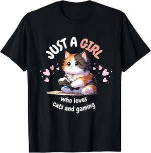Just A GIRL Who Loves Cats Gaming cute Kawaii Anime Otaku T-Shirt - T-Shirt | Black