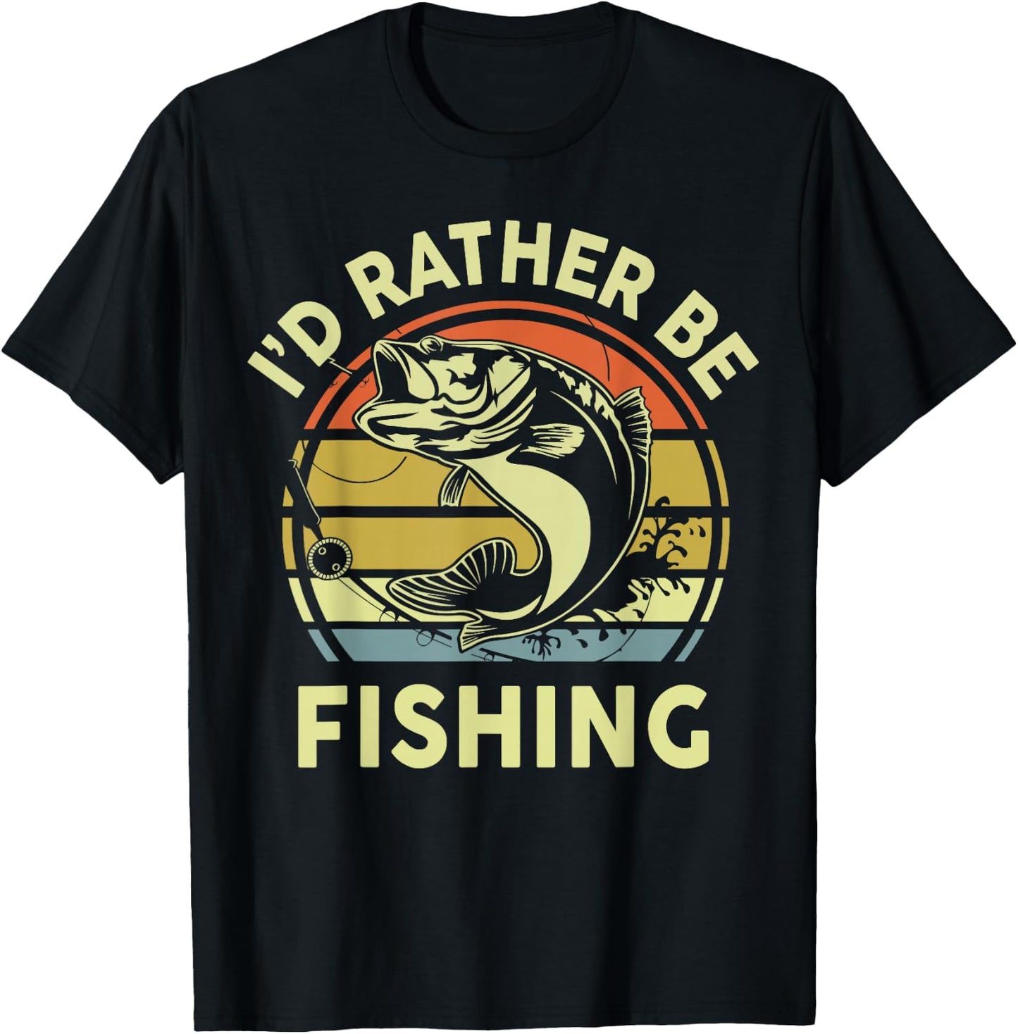 Fishing-Shirt I'd Rather Be Fishing Bass Dad Funny Graphic T-Shirt - T-Shirt | Black