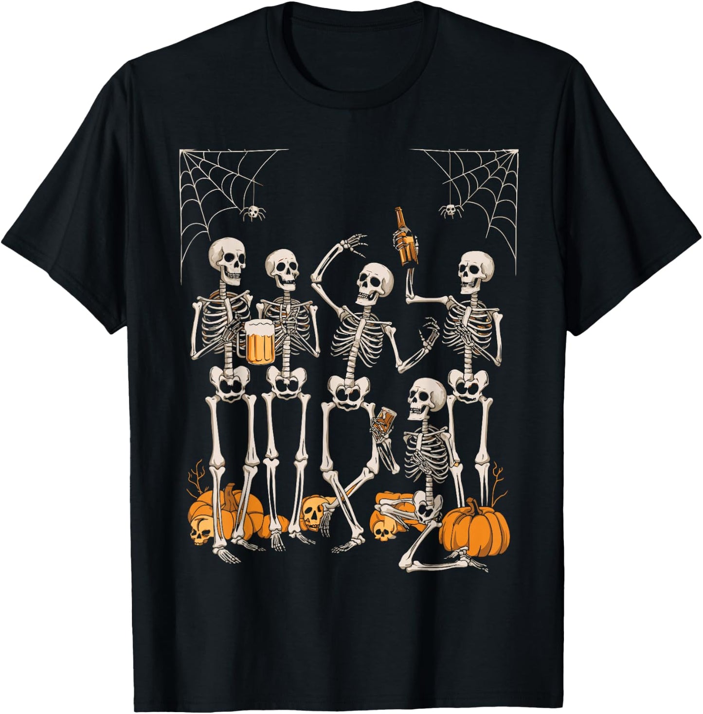 Scary Skeleton Party Halloween Costume 2024 Drinking Beer T-Shirt - T-Shirt | Black