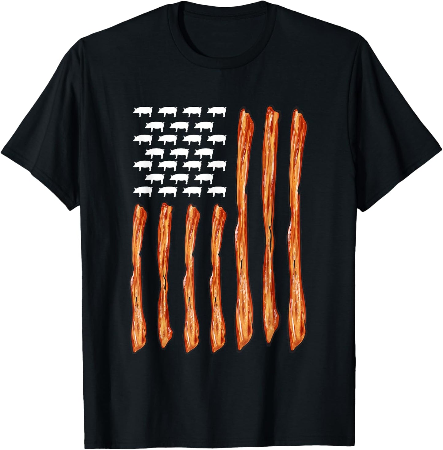 USA Bacon Meat Lover American Flag Bacon T-Shirt - T-Shirt | Black
