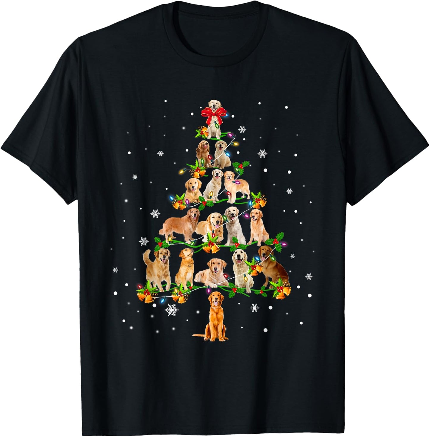 Golden retriever Christmas Tree Santa Funny Dog Lover Gift Women T-Shirt - T-Shirt | Black