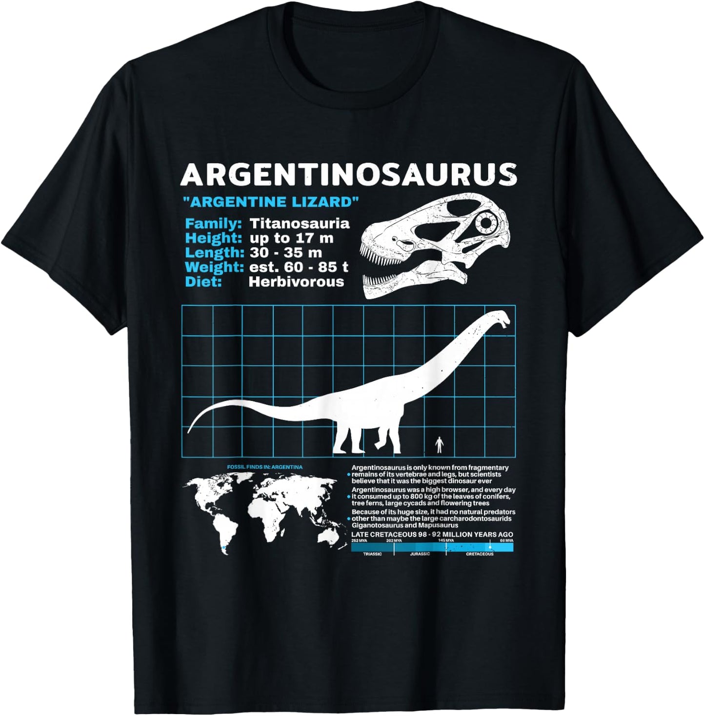 Argentinosaurus fact sheet Dinosaur Facts T-Shirt - T-Shirt | Black