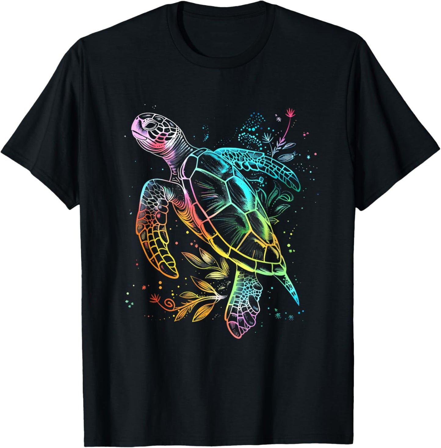 Sea Turtle Lover Artwork Motif Sea Turtle Marine Mammal T-Shirt - T-Shirt | Black