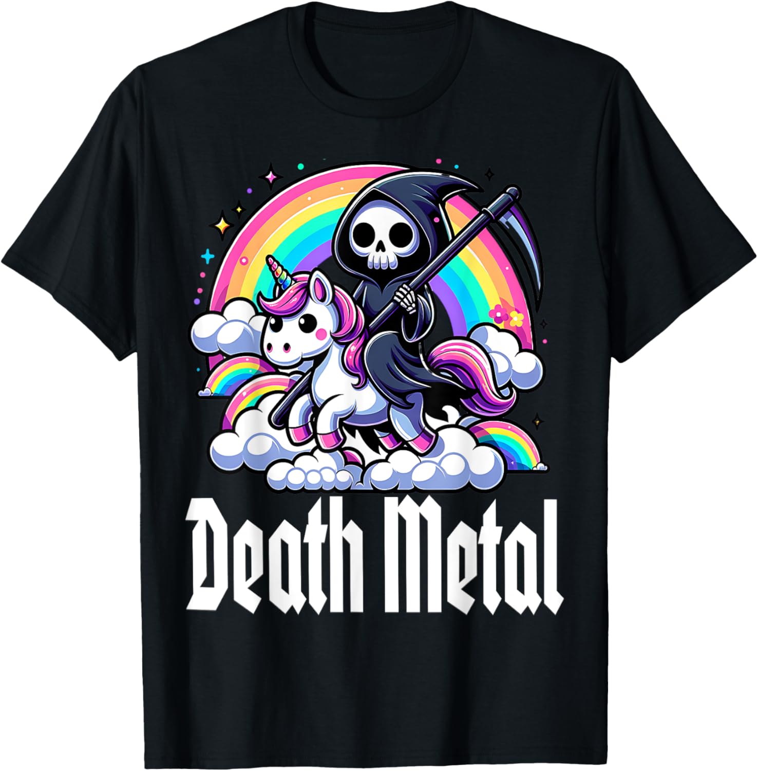 Death Metal Unicorn rainbow T-Shirt - T-Shirt | Black