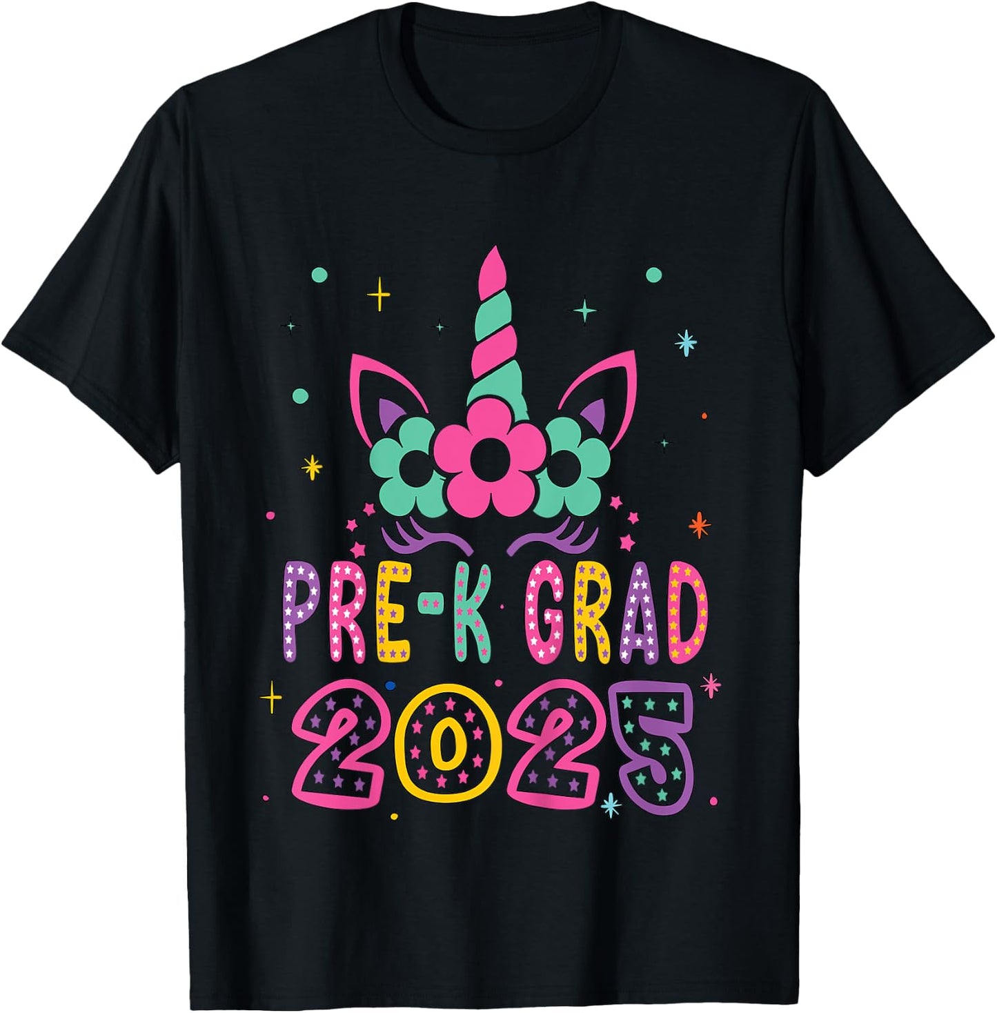 Kids Pre-K Grad Preschool Graduation 2025 Unicorn Toddler Girl T-Shirt - T-Shirt | Black
