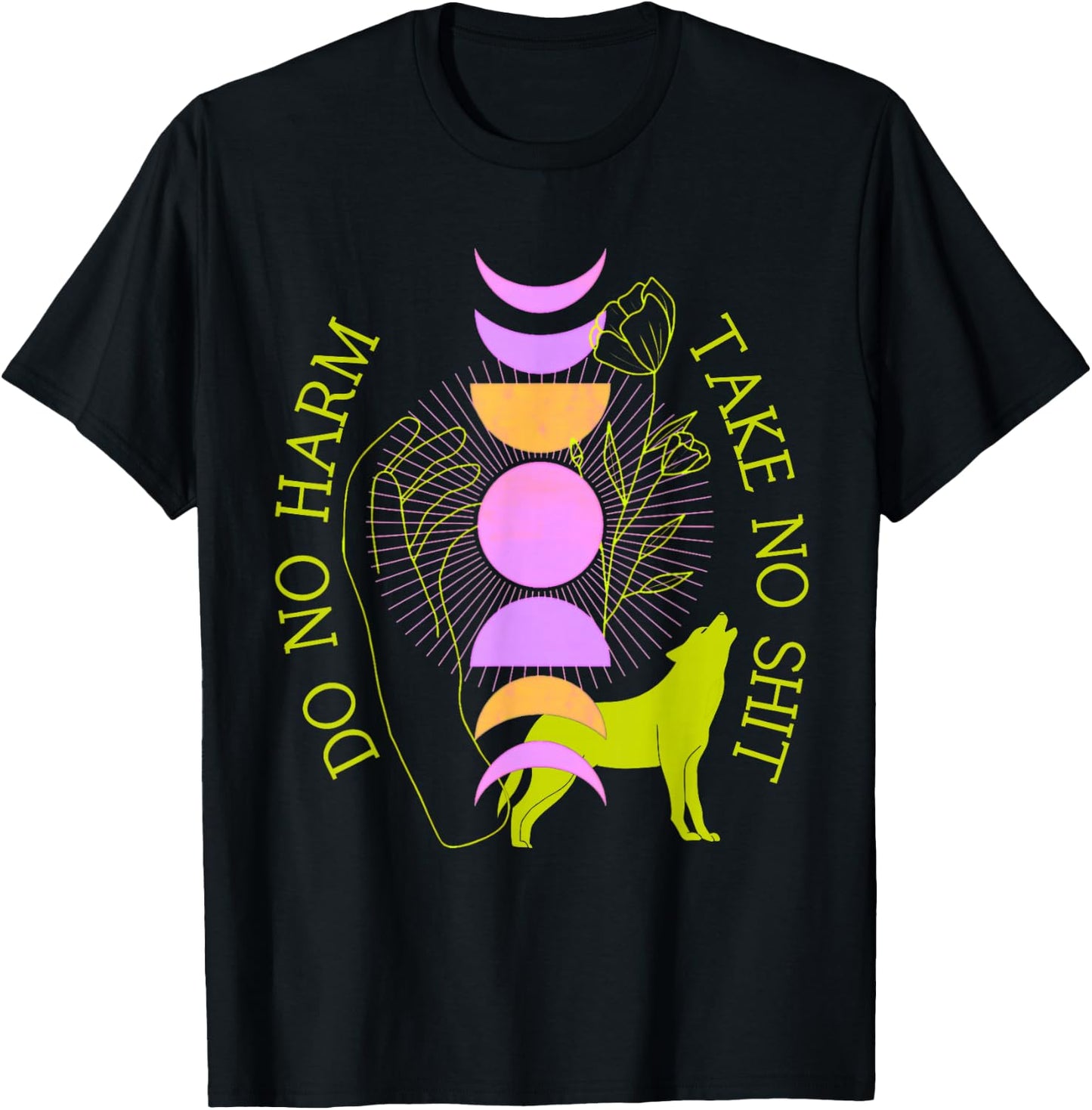 Do No Harm Take No Shit Mystical Moon Phase Wolf Rose Witchy T-Shirt - T-Shirt | Black