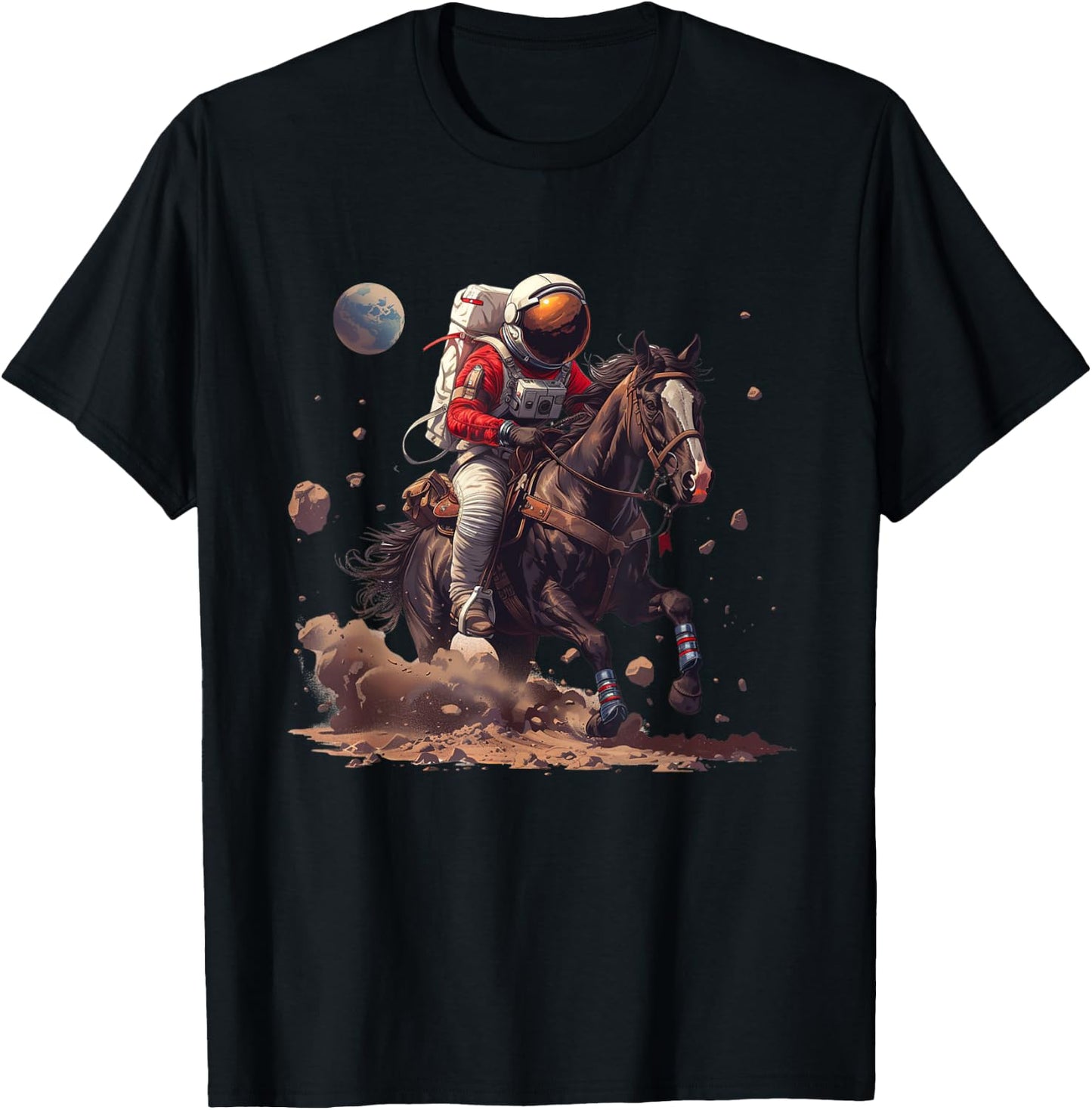 Space Cowboy Astronaut Riding Horse In Space T-Shirt - T-Shirt | Black