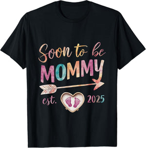 Soon To be Mommy 2025 Mom Est 2025 Loading Promoted to Mommy T-Shirt - T-Shirt | Black