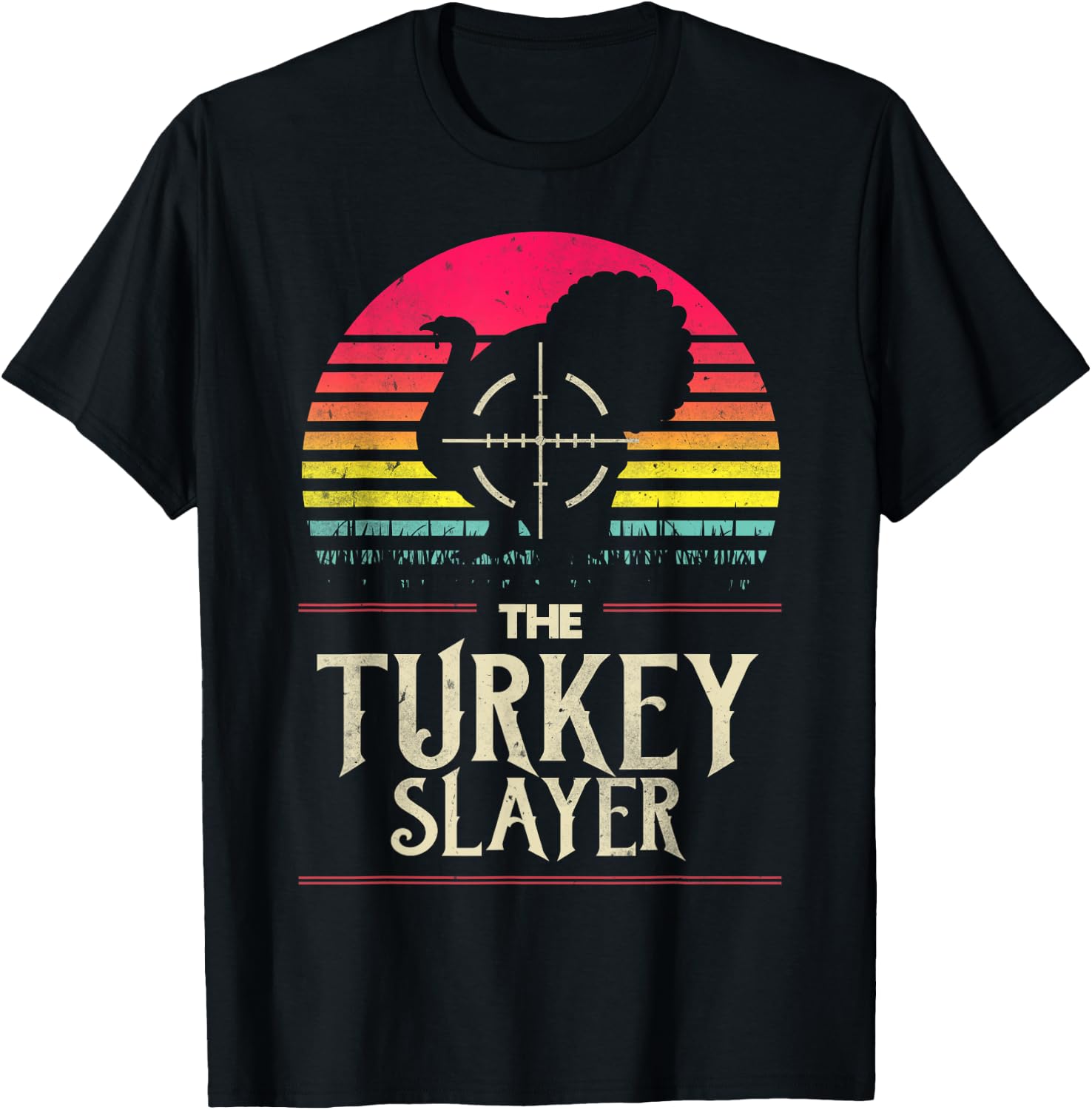 Retro Turkey Slayer Sunset Vintage Hunting Turkey Funny Gift T-Shirt - T-Shirt | Black