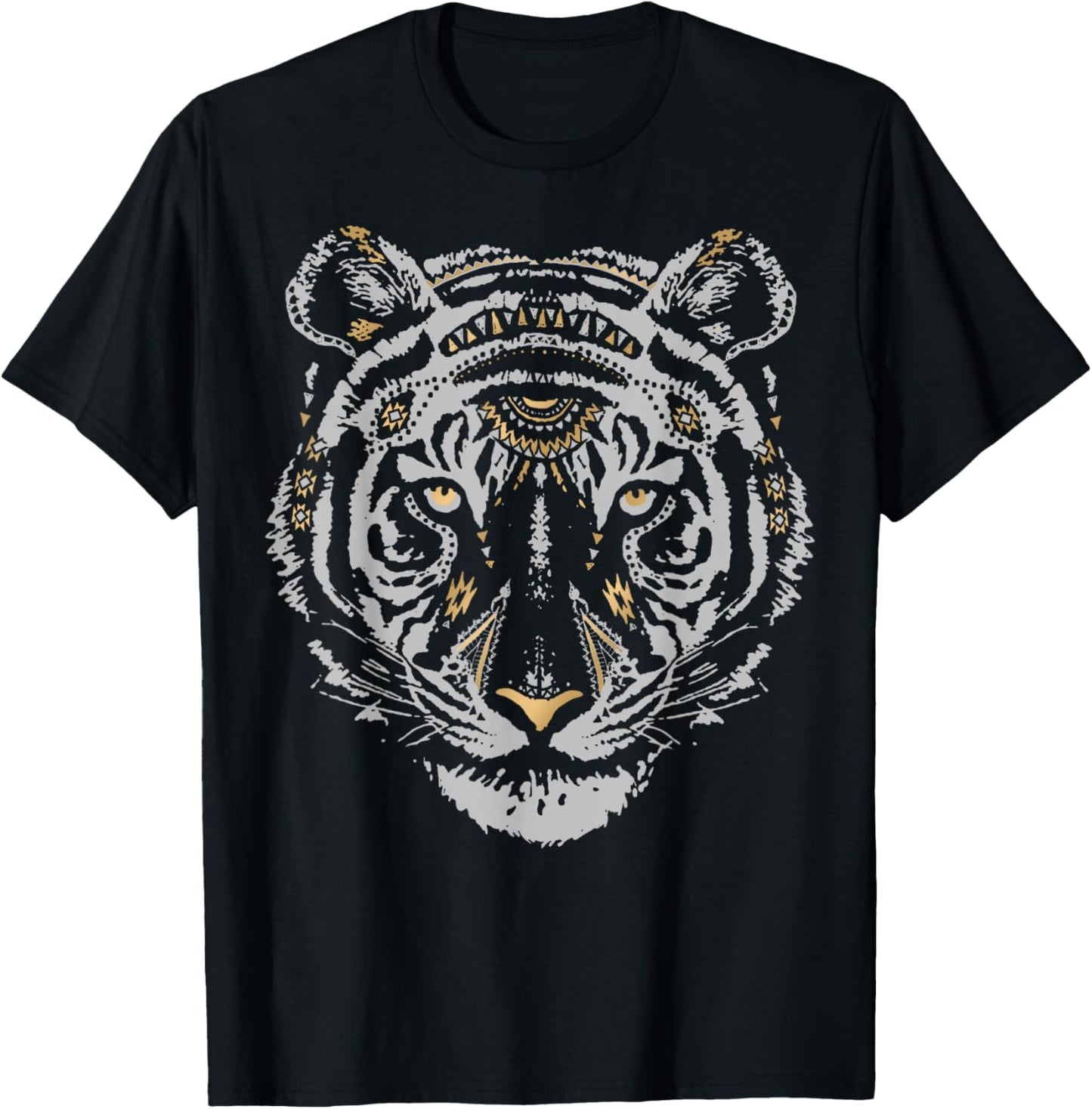 Tribal Tiger Head With Gold Flakes T-Shirt - T-Shirt | Black