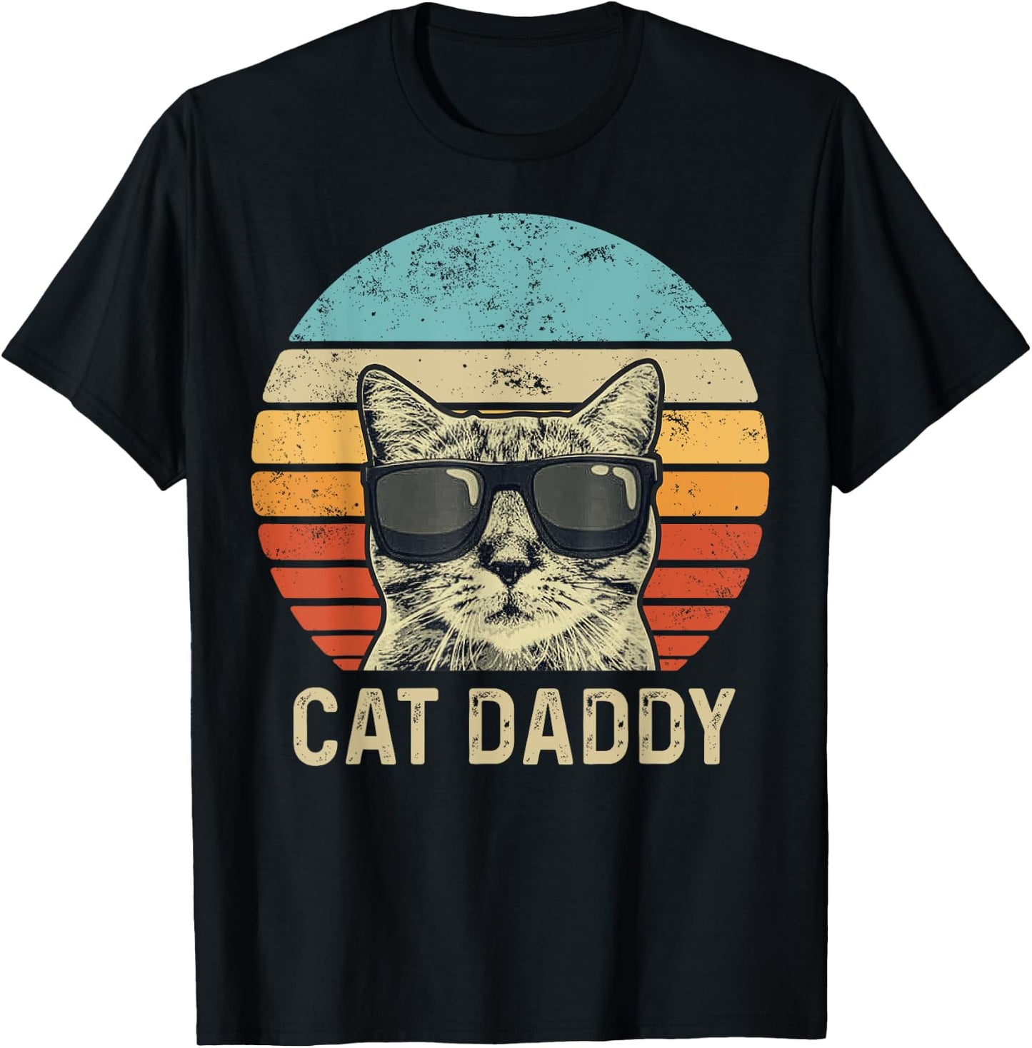 Cat Daddy Retro Cat Sunglasses Cool Cat Dad Gift Fathers Day Women Girls Kids T-Shirt - T-Shirt | Black