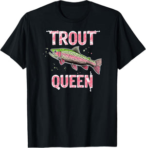 Trout Queen Fly Fishing Angler Women Outdoor Design T-Shirt - T-Shirt | Black
