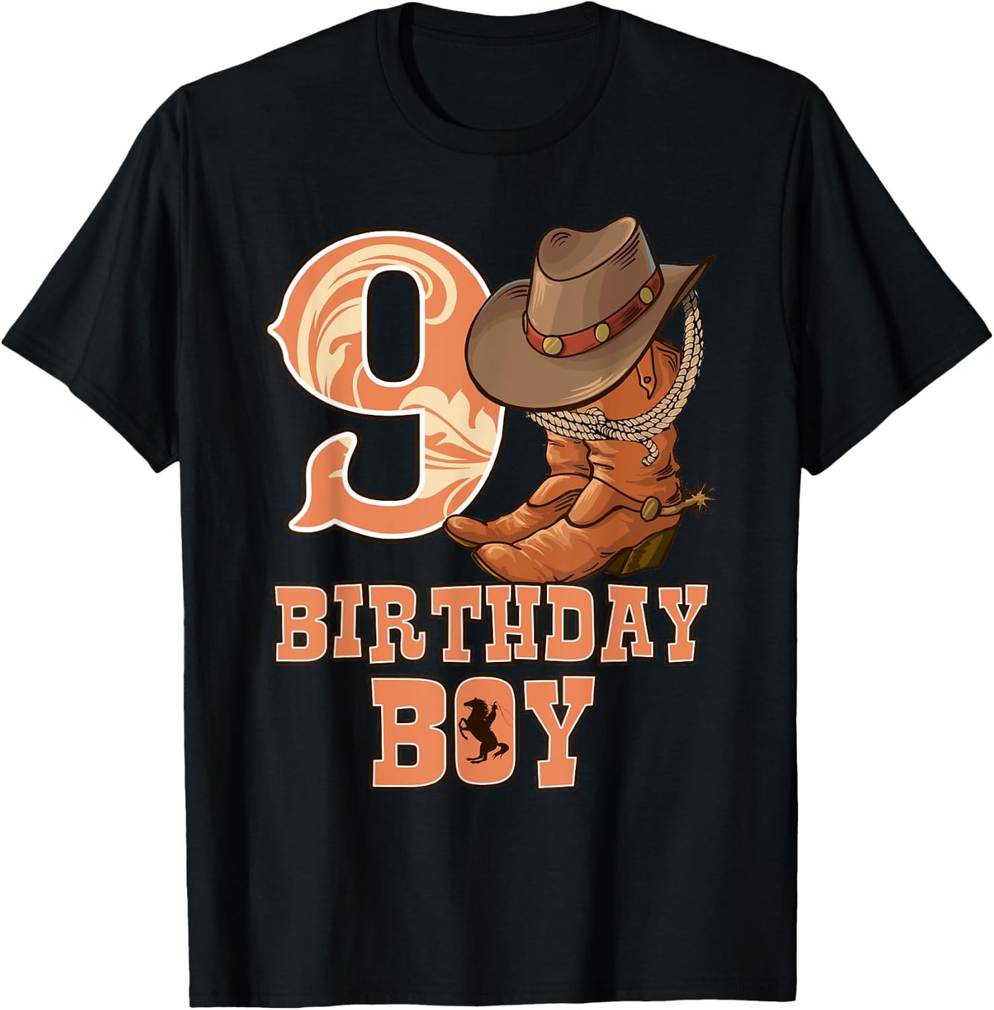 Western 9th Birthday Cowboy 9 Year Old Boy Rodeo Bday T-Shirt - T-Shirt | Black