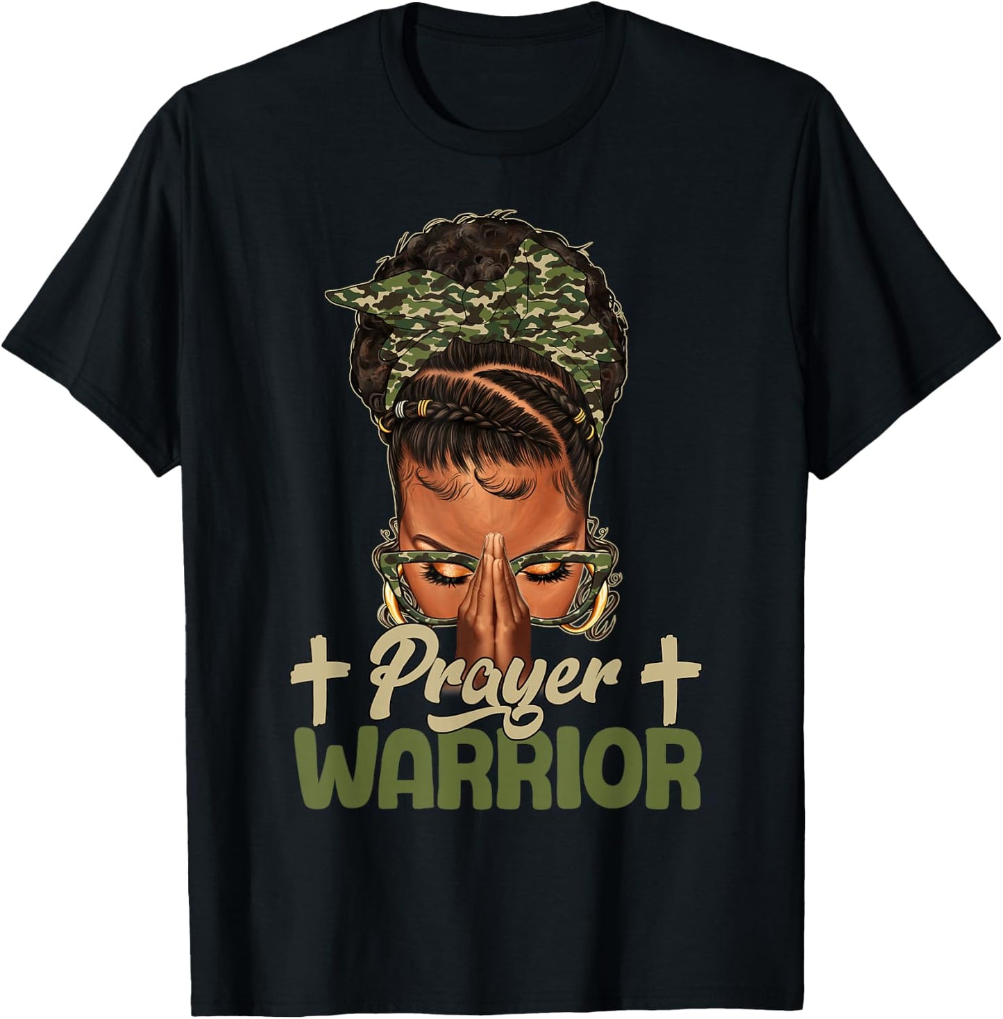 Sayings Prayer Warrior Black Woman Afro Christian Praying T-Shirt - T-Shirt | Black
