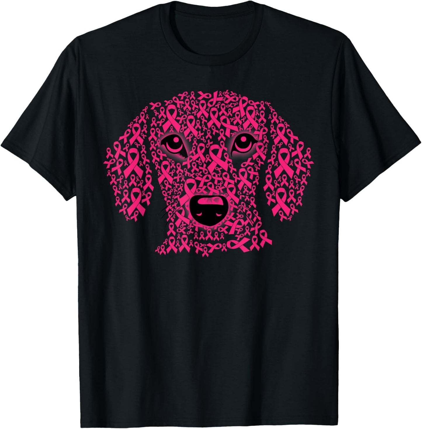 Pink Ribbon Dog Lover Inspirational Breast Cancer Awareness T-Shirt - T-Shirt | Black